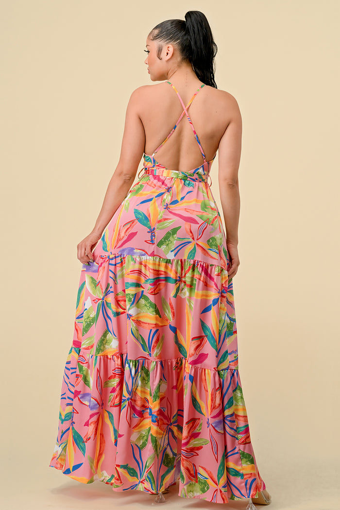 Formal Dresses Long Floral Printed Maxi Dress Pink Combo