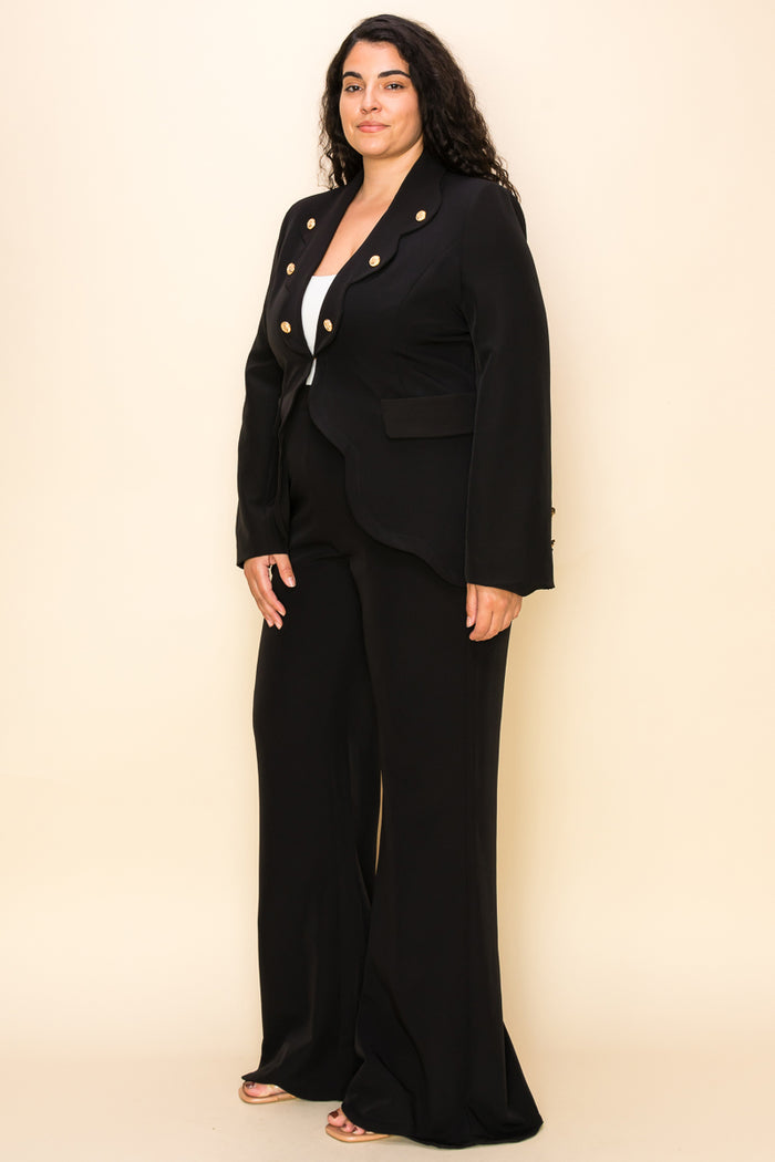 Pant Suit Plus Size Button Detail Jacket Pant Set Black