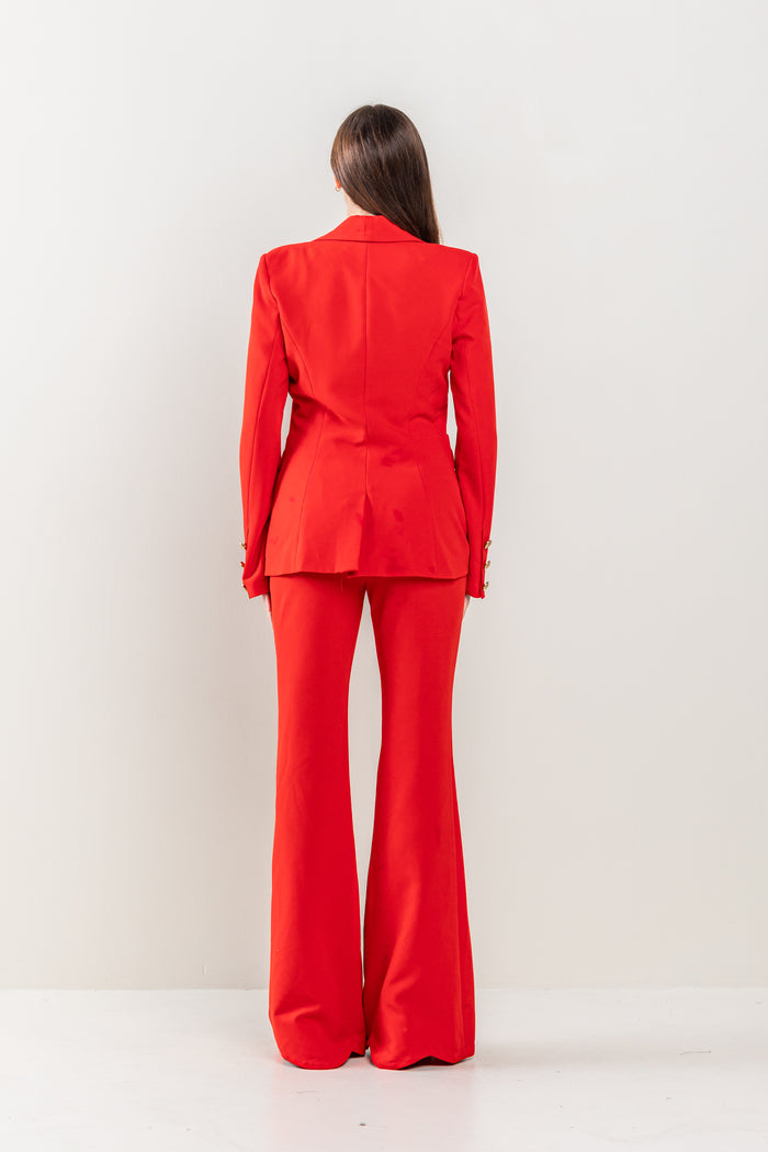 Pant Suit Long Sleeve Button Detail Jacket Pant Set Red