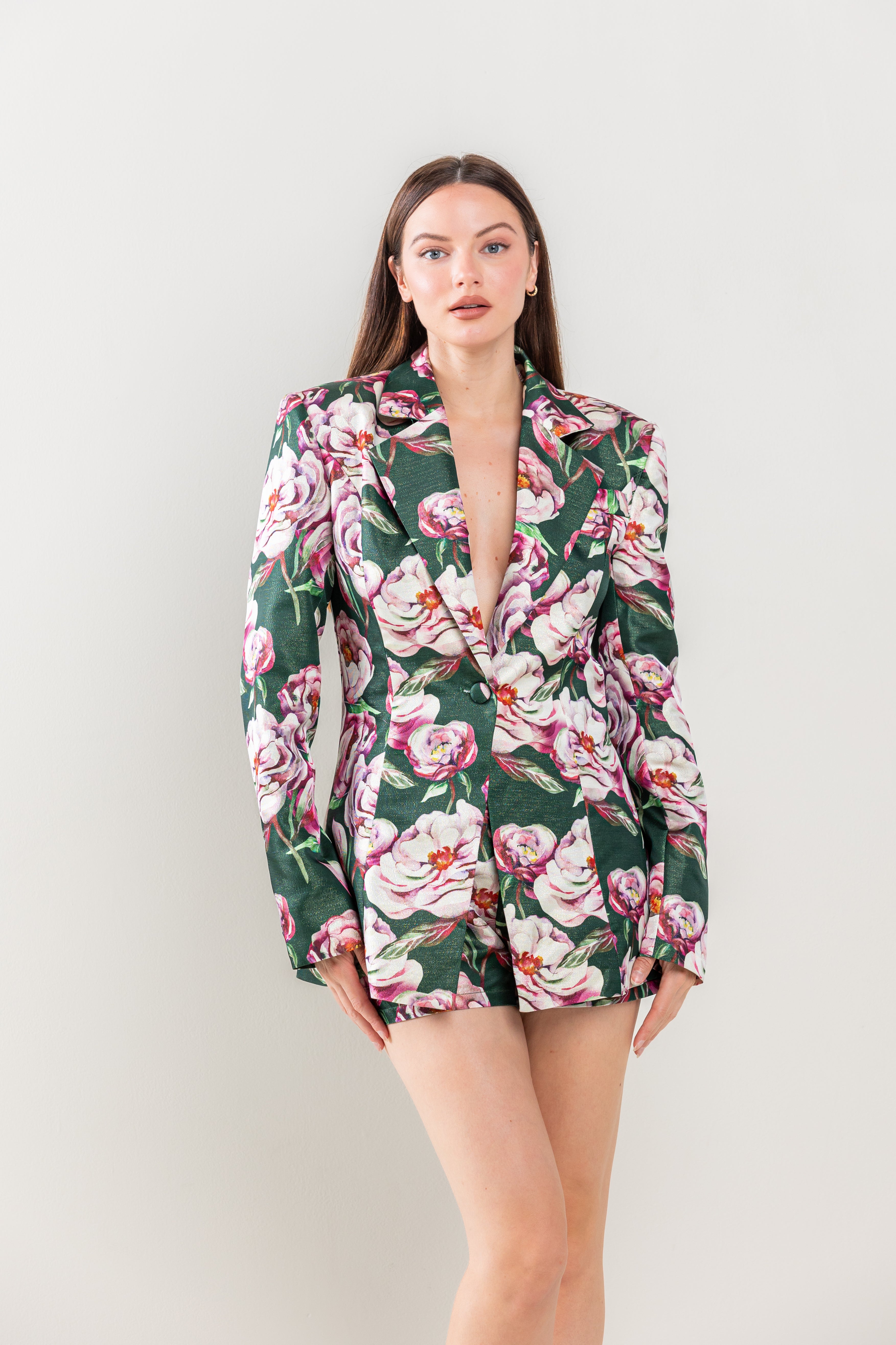 Pant Suit Long Sleeve Jacket Short Set Hunter Green