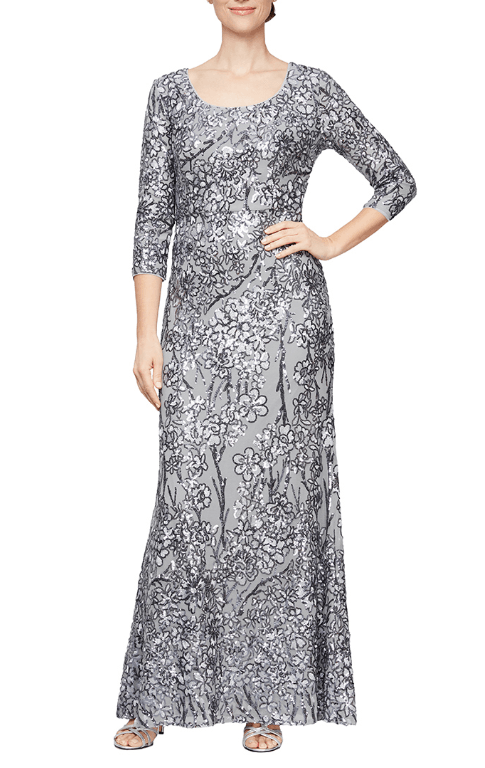 Silver Alex Evenings 8196796 Long Formal Dress