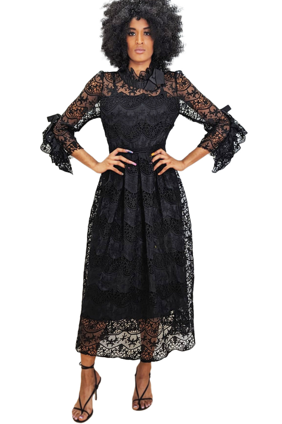 Black Long Sleeve Lace Midi Dress Formal Dresses Gowns