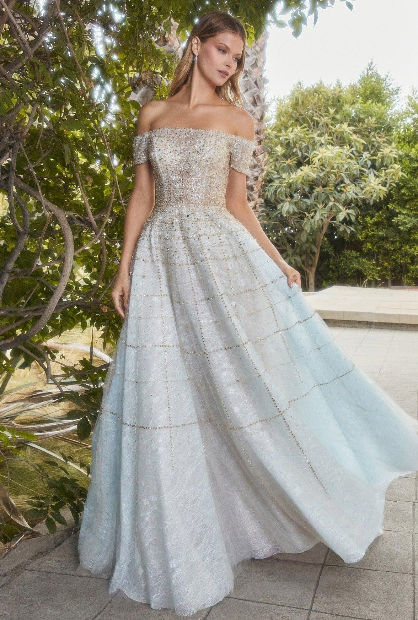 Andrea & Leo A0724 Off Shoulder Ball Gown Champagne-Blue