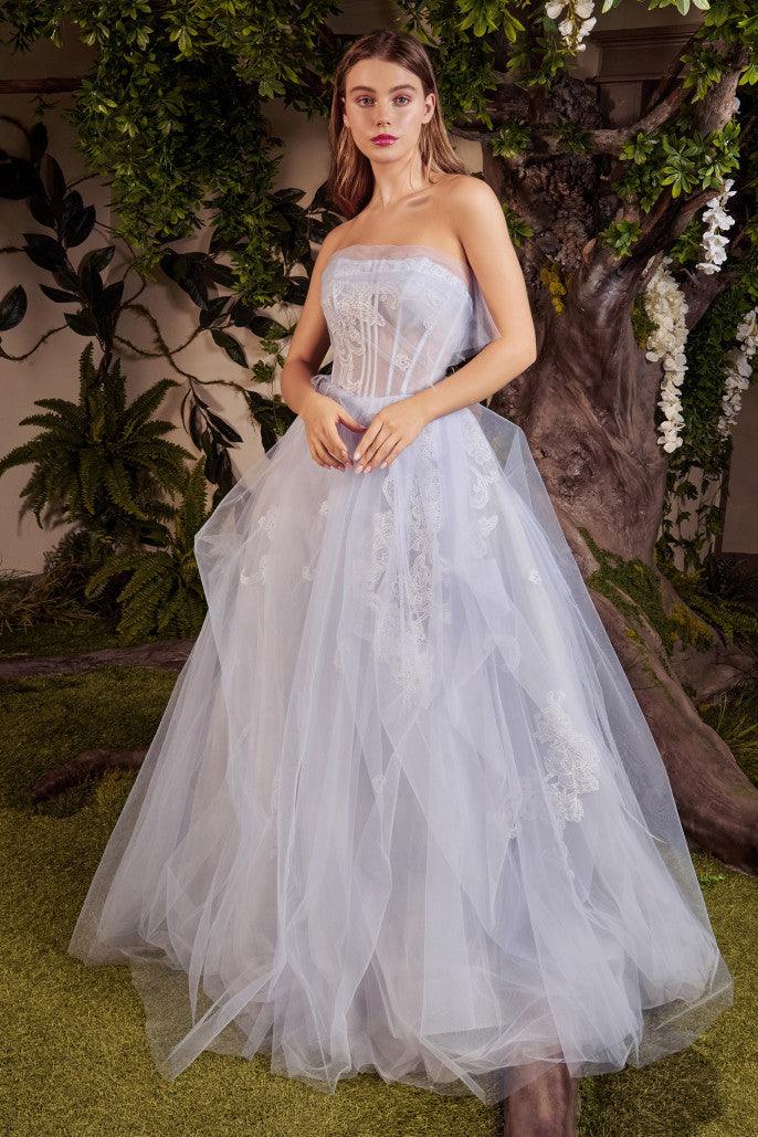 Andrea & Leo A1050 Strapless A Line Tulle Ball Gown Blue 3