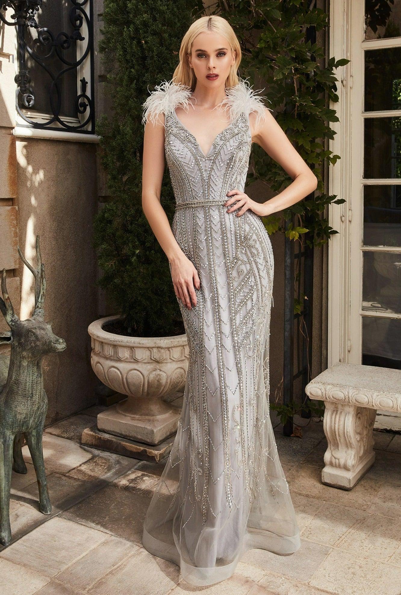 Andrea & Leo A1094 Fitted Fit and Flare Prom Gown Silver 1