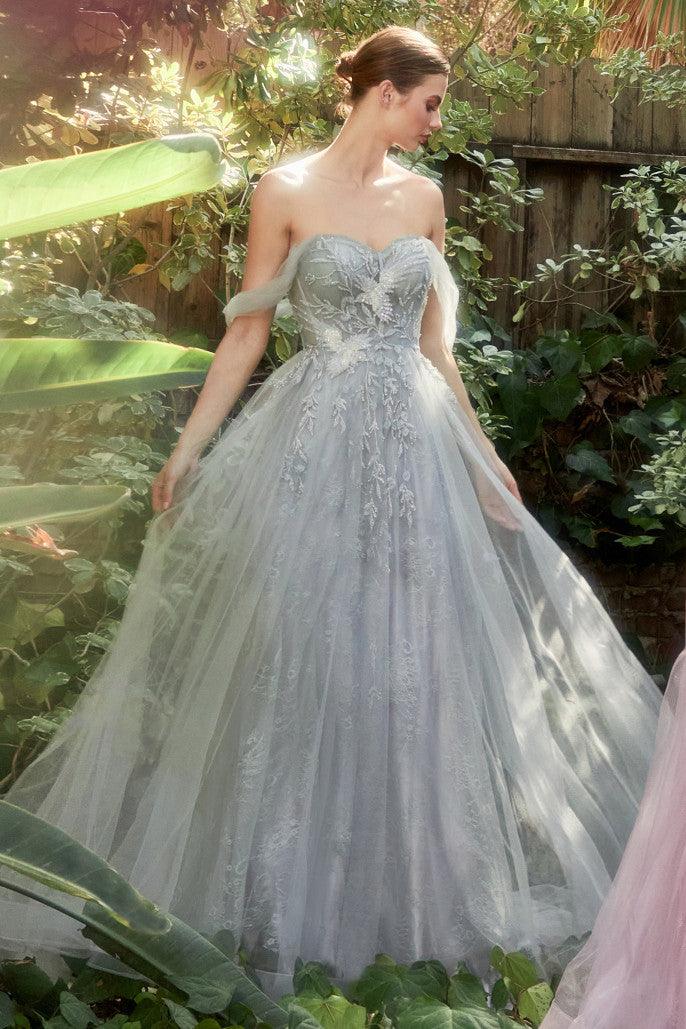 Andrea & Leo A1149 Off the Shoulder Tulle Prom Dress Haze Blue
