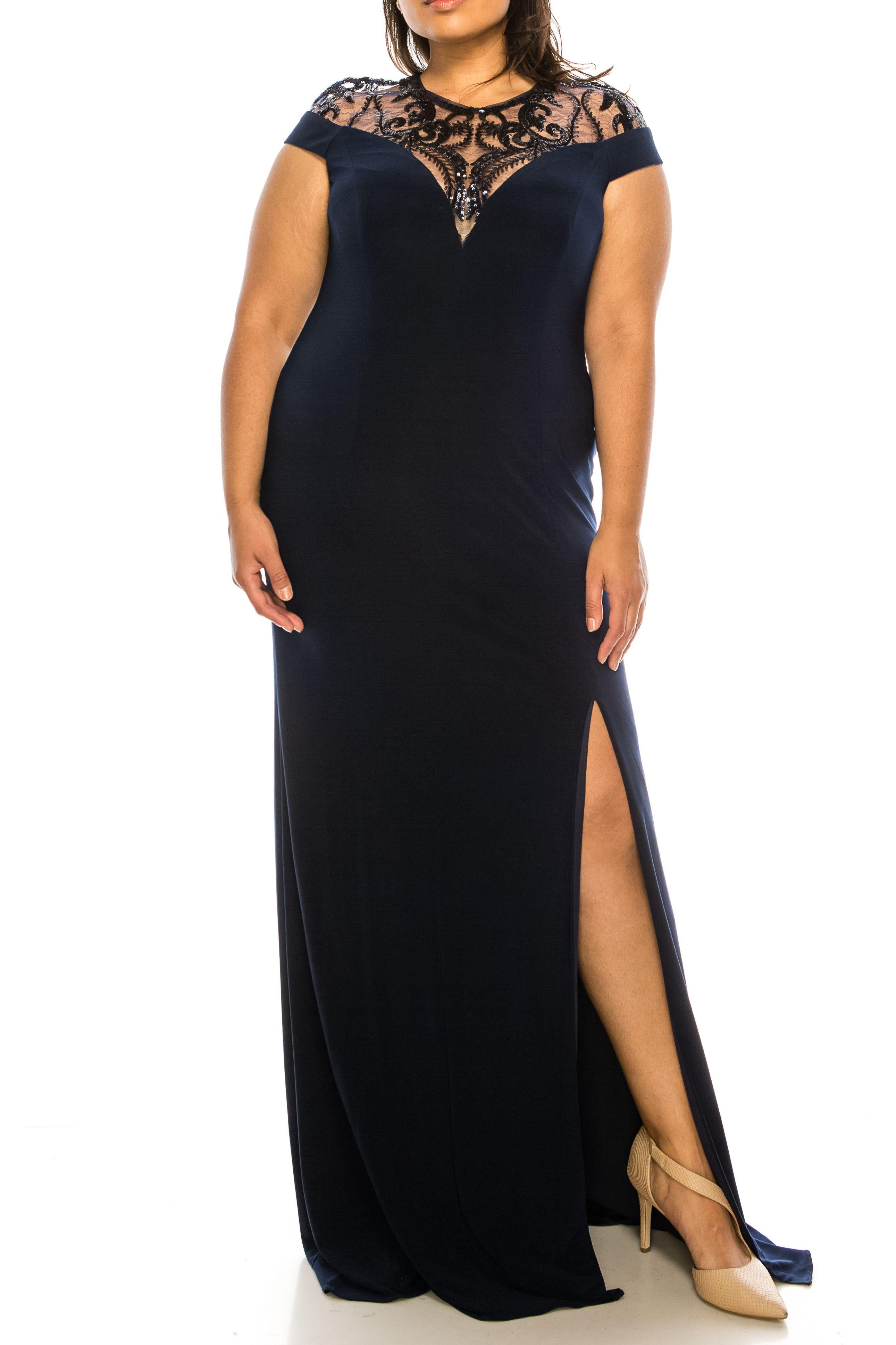 NAVY MIDNIGHT Adrianna Papell AP1E202740 Long Formal Evening Gown