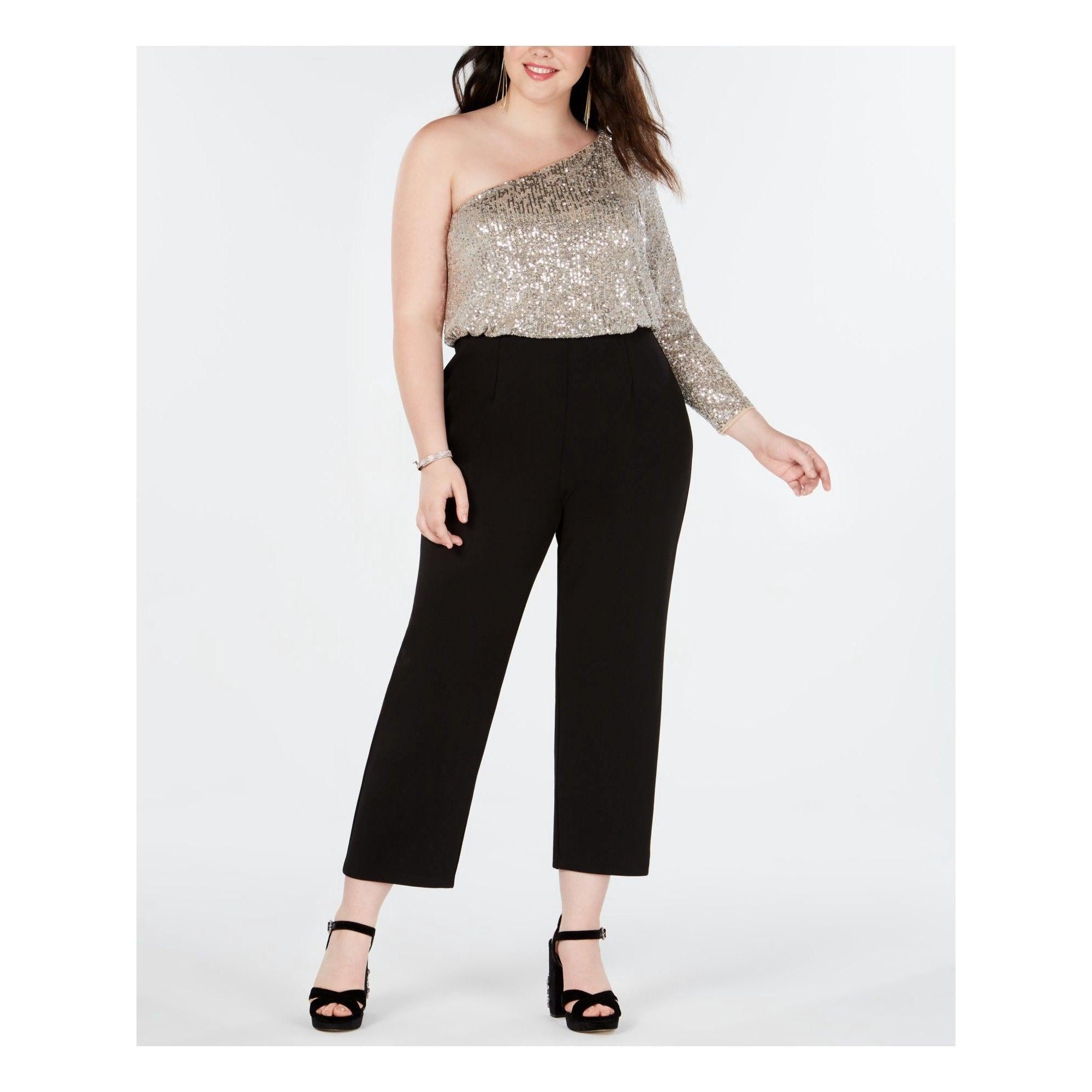 Silver Black Adrianna Papell AP1E205740 W Plus Size Jumpsuit