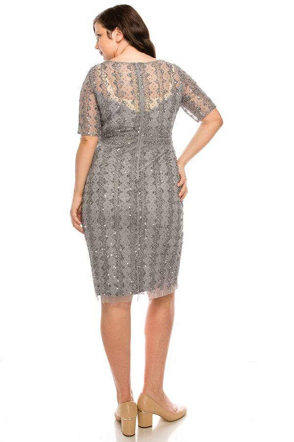 Adrianna Papell Short Beaded Mesh Dress AP1E205393 - The Dress Outlet