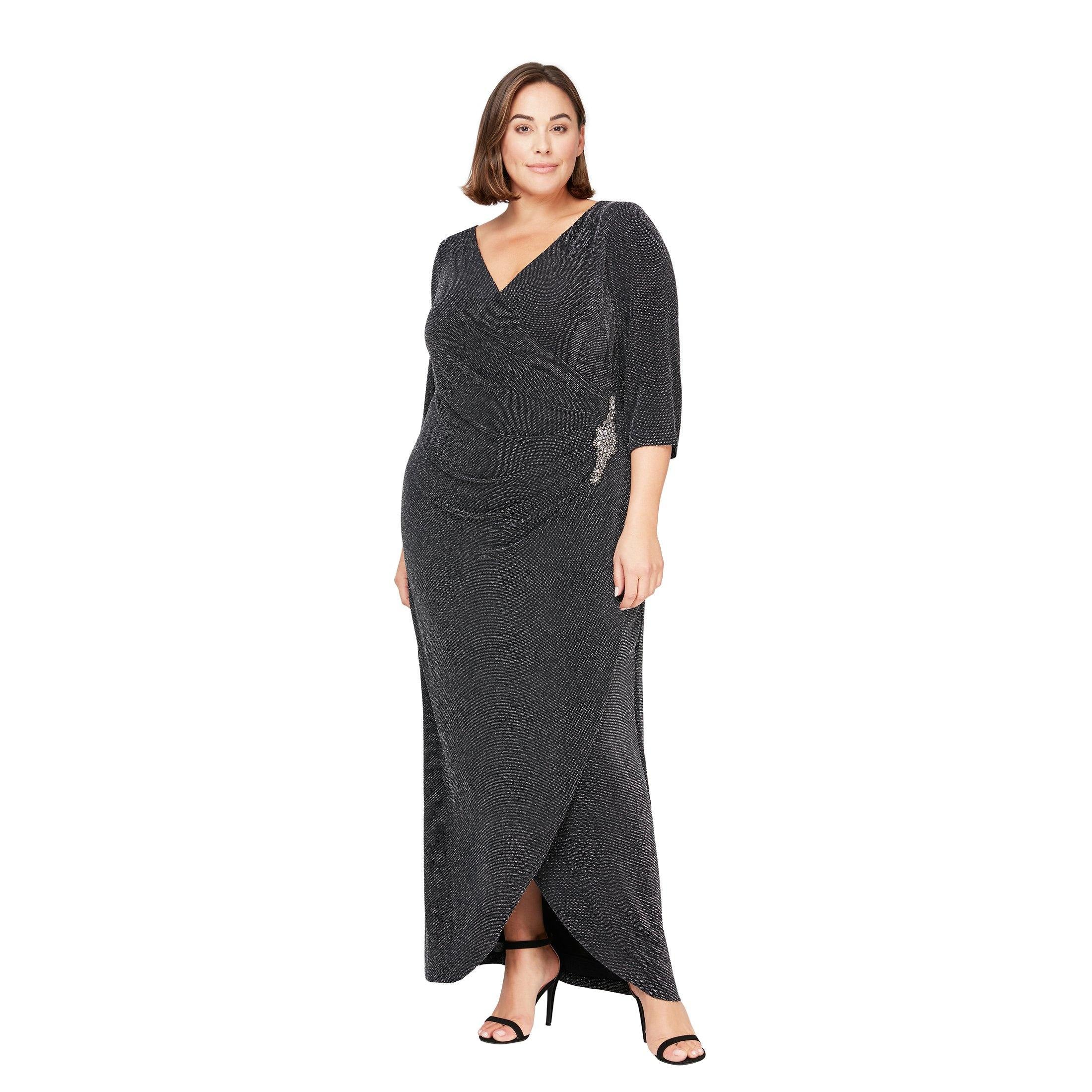 Black Silver Alex Evenings AE8427560 Long Plus Size Formal Dress