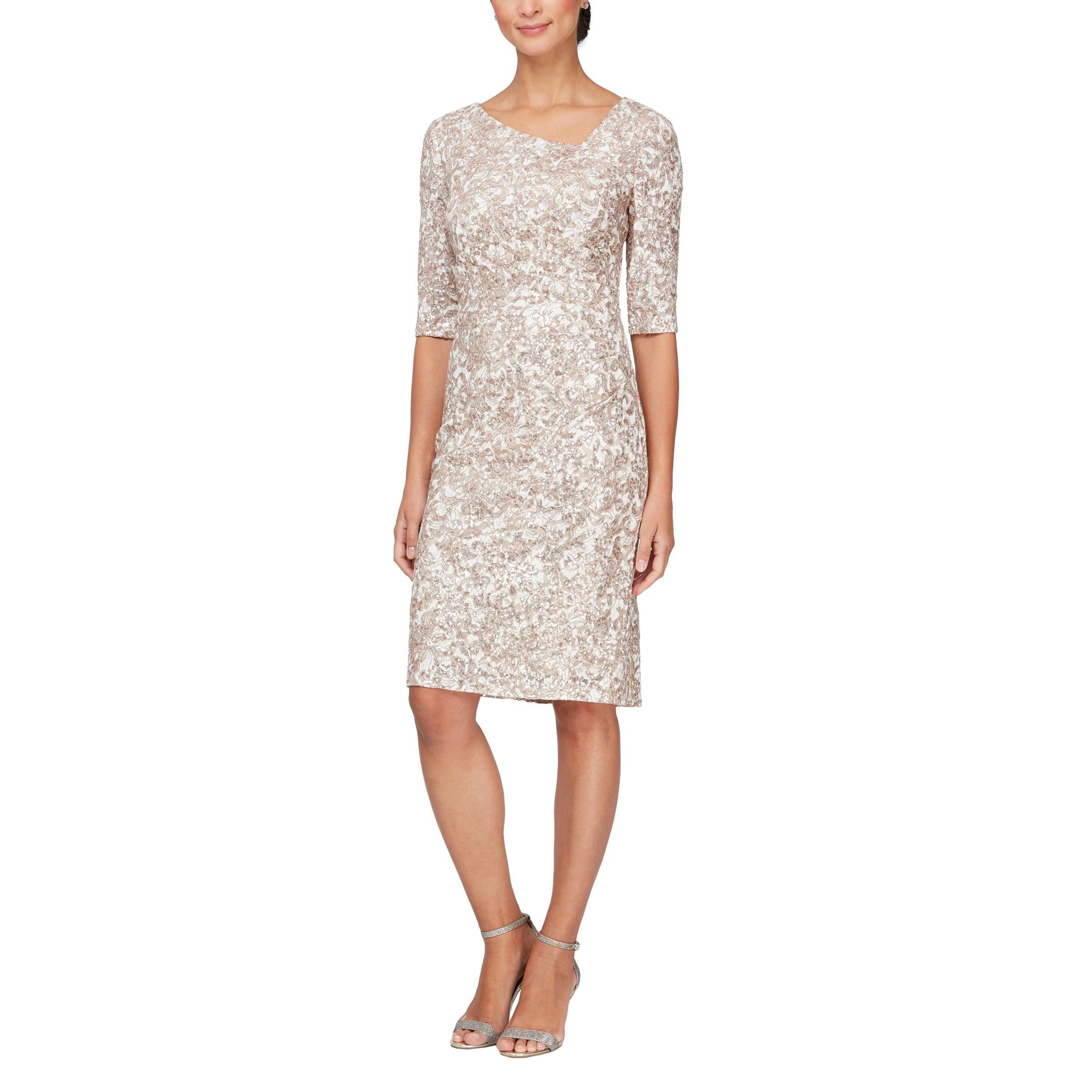 Ivory Taupe Alex Evenings AE81122429 Short Cocktail Sequins Dress
