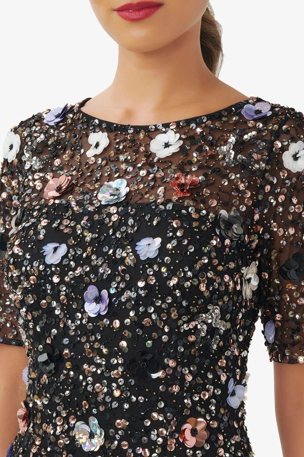 Cocktail Dresses Short Sleeves Short Beaded Dress BLACK GOLD