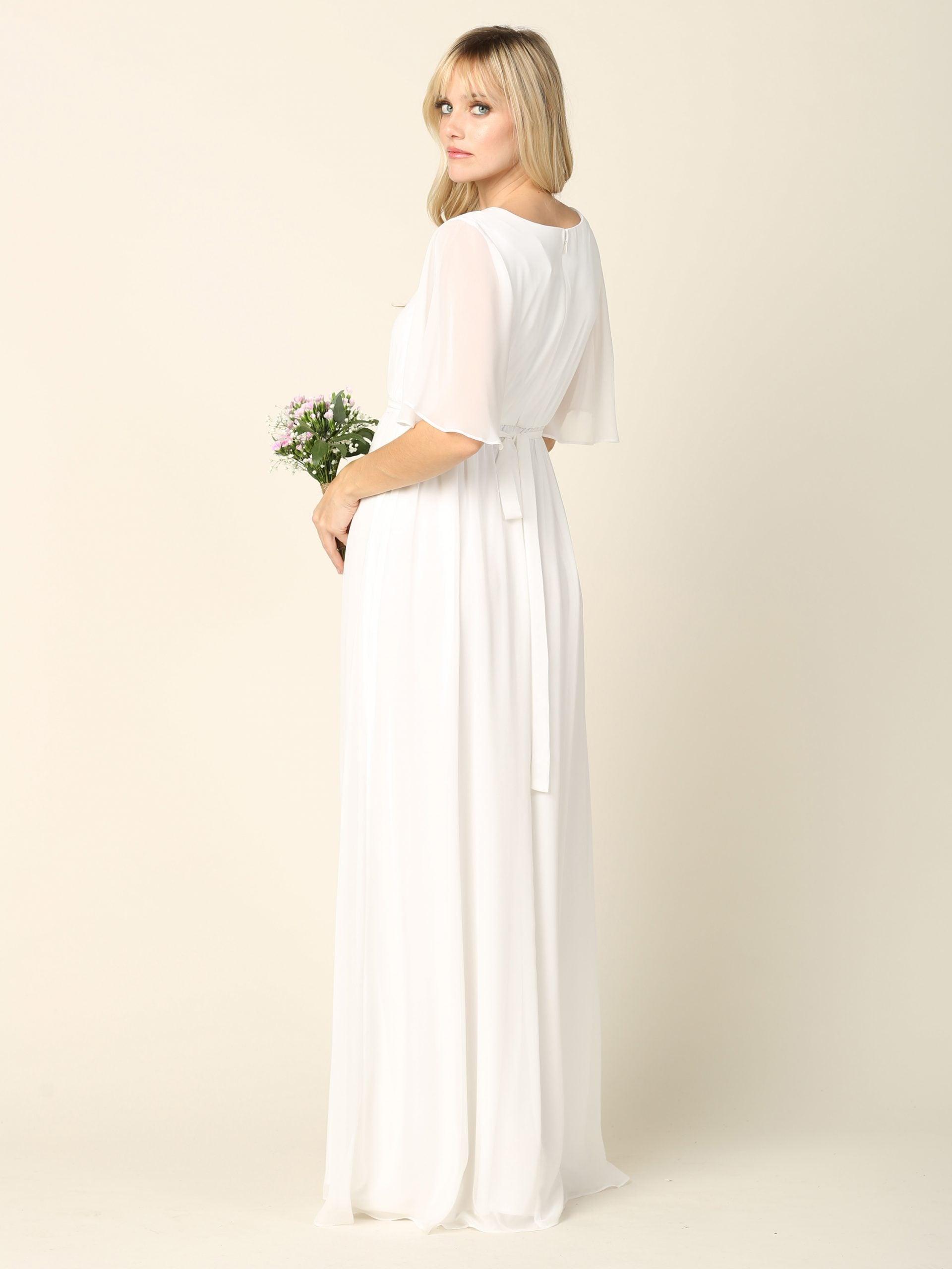 Bridal Long Gown Flutter Sleeve Wedding Dress - The Dress Outlet