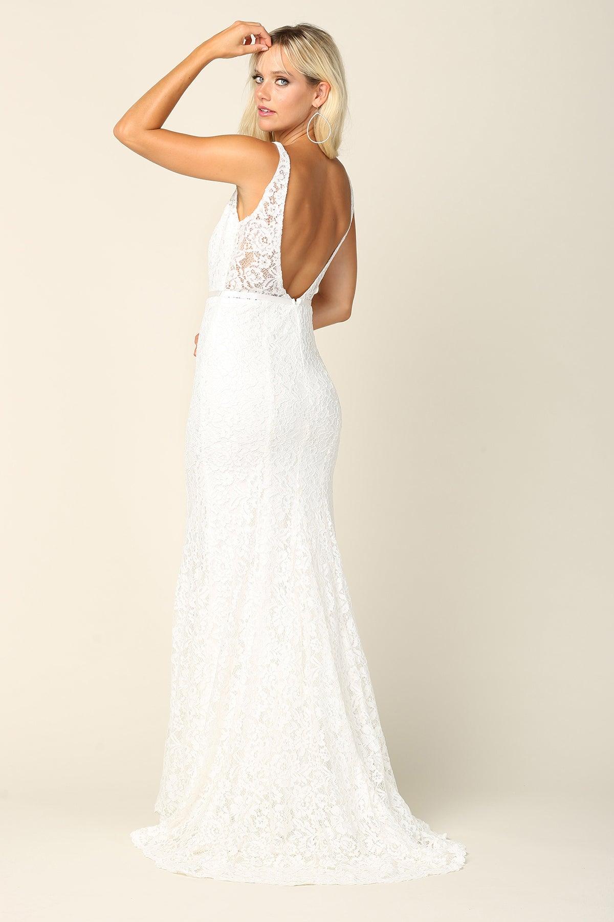 Bridal Long Sleeveless Lace Wedding Dress - The Dress Outlet