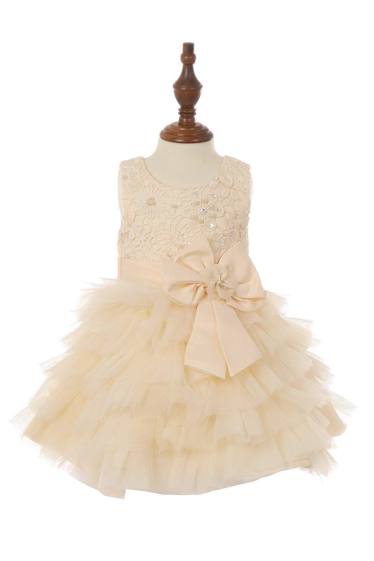 Brocade and Pleated Tulle Flower Girls Dress - The Dress Outlet Cinderella Couture