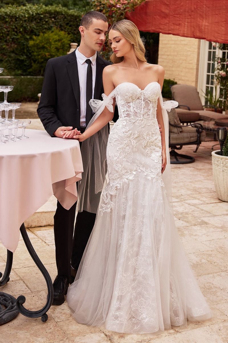 Off White Cinderella Divine CB125W Long Off Shoulder Mermaid Wedding Dress for 475.0 The Dress Outlet