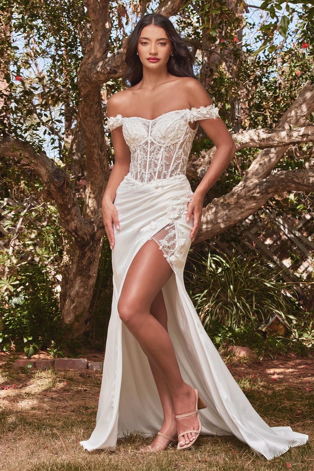 Long Off Shoulder Wedding Gown Off White