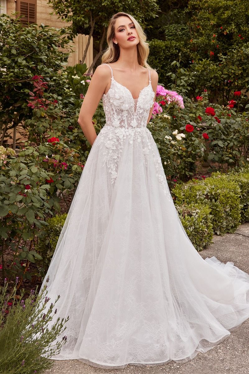 Off White Cinderella Divine CD857W Long Spaghetti Strap A Line Lace Wedding Dres for 695.0 The Dress Outlet