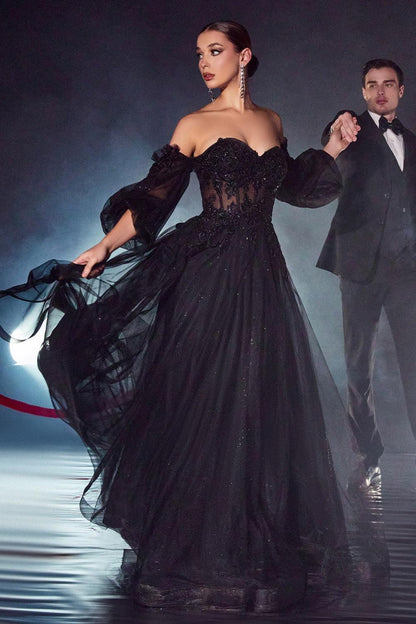 Corset Strapless Long Prom Dress Black