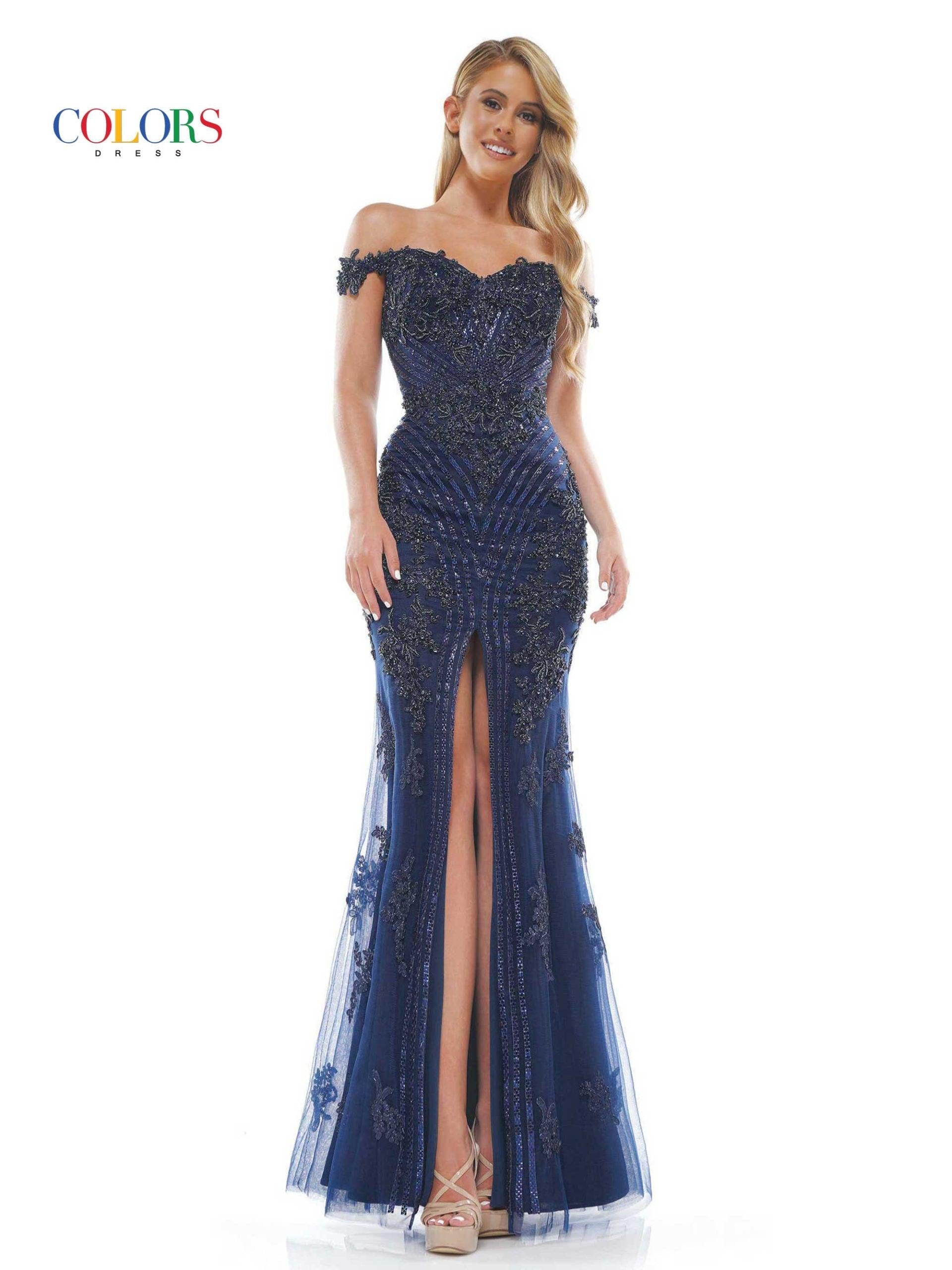 Colors Long Off Shoulder Formal Prom Gown 131 - The Dress Outlet