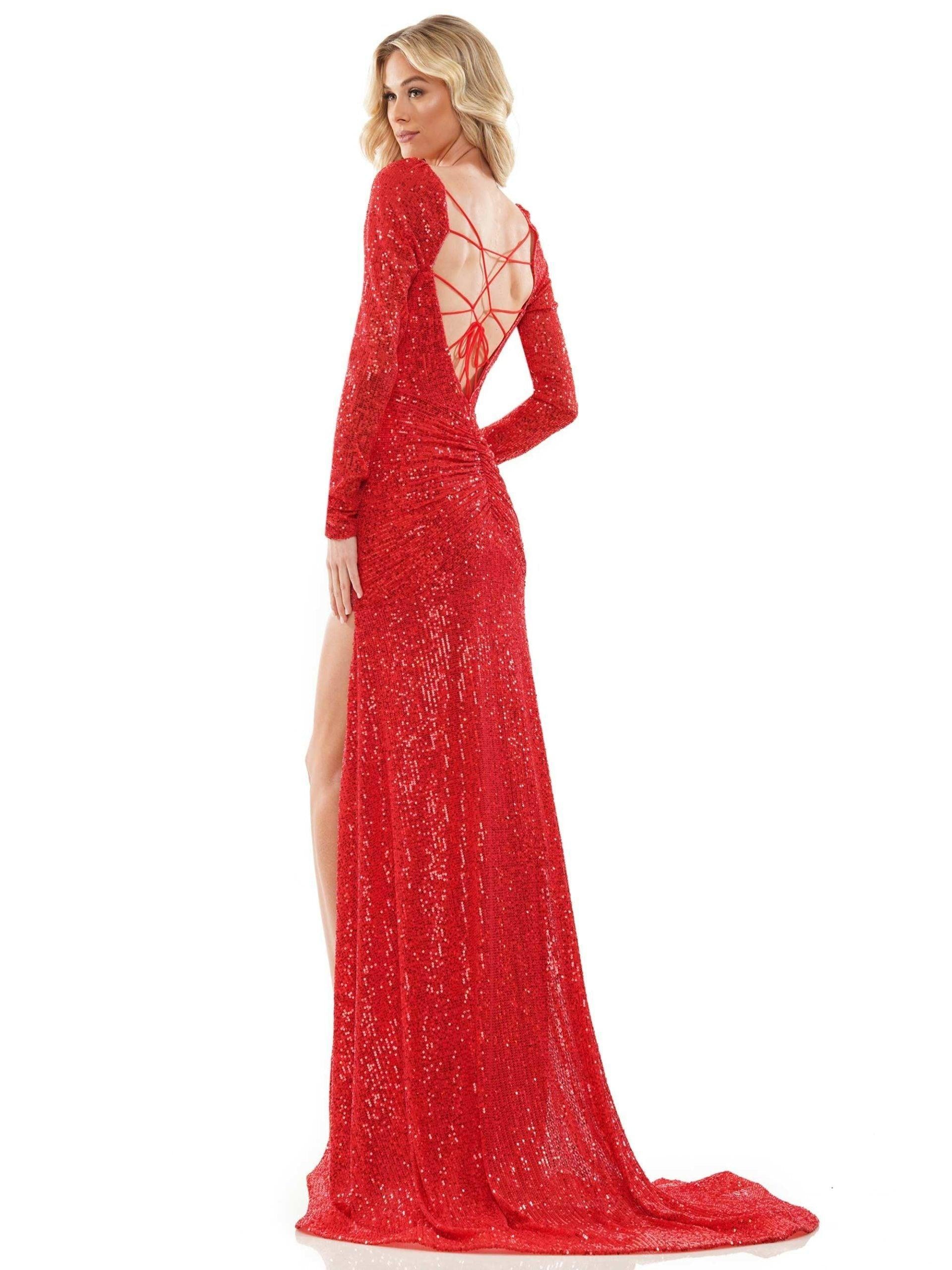 Colors Long Sleeve Sparkling Evening Dress 2849 - The Dress Outlet