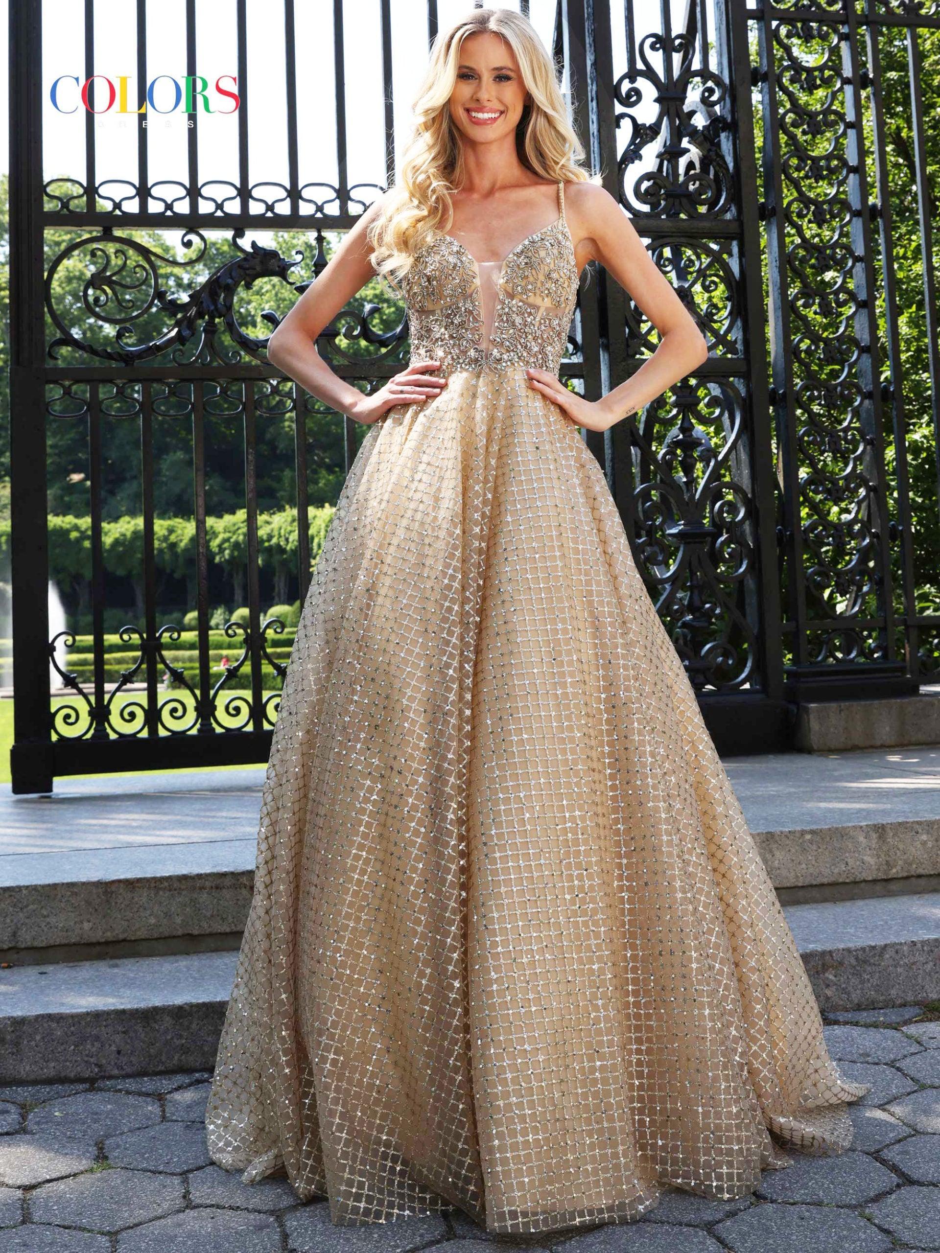 Gold spaghetti strap prom dress store