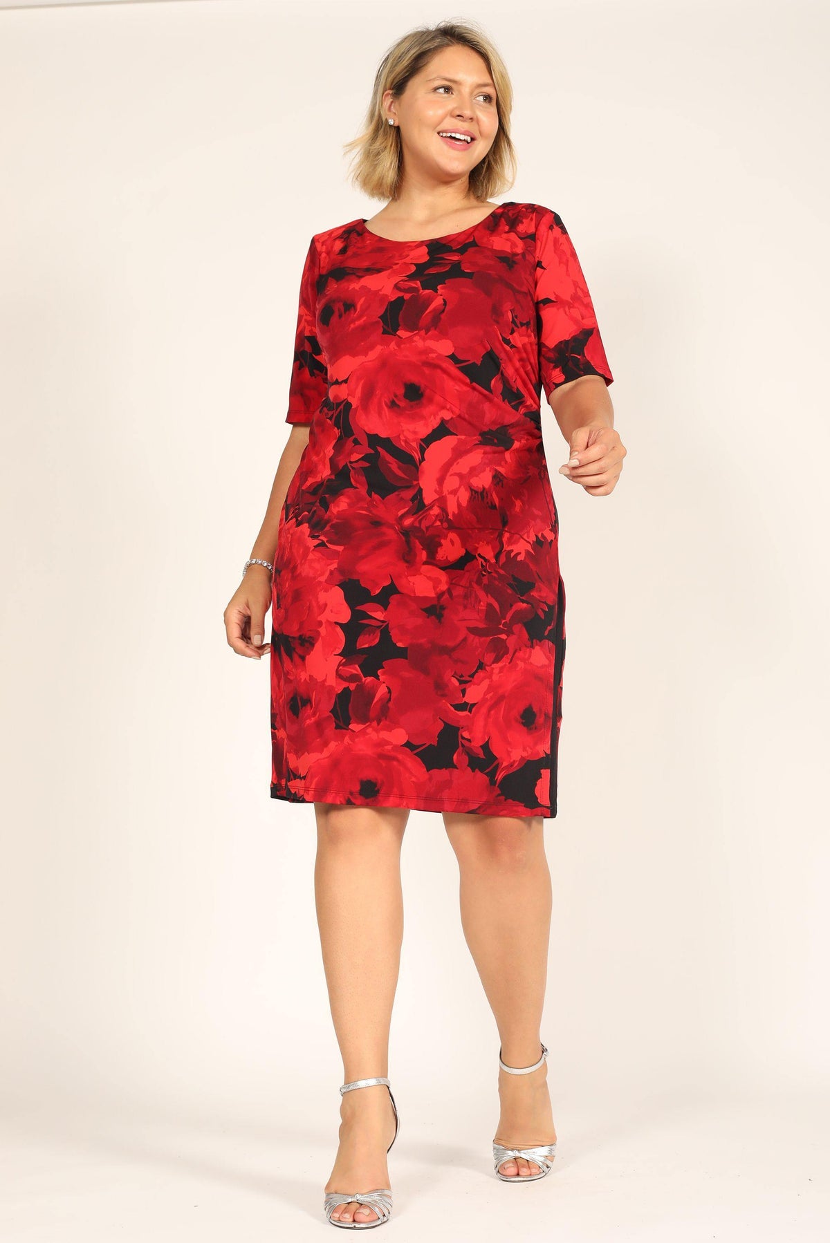 Connected Apparel Short Plus Size Floral Print Dress - The Dress Outlet