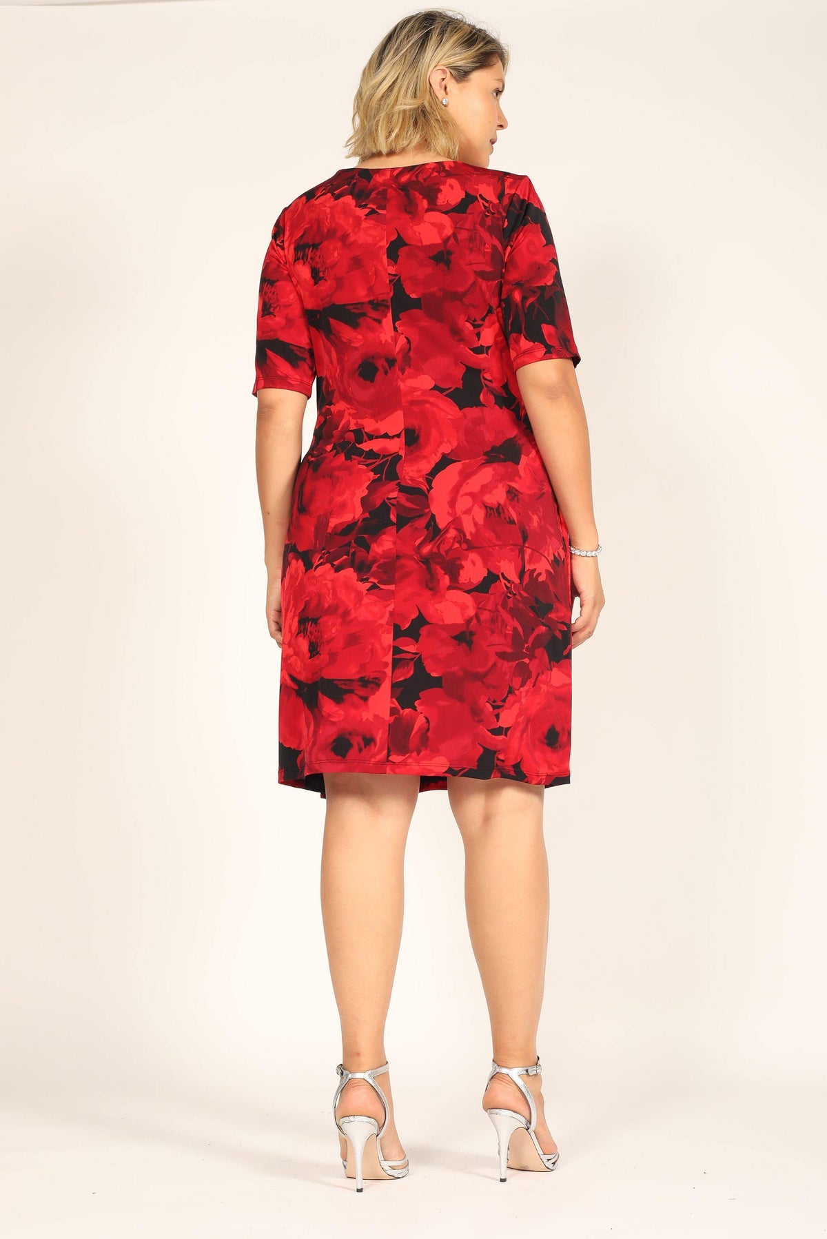 Connected Apparel Short Plus Size Floral Print Dress - The Dress Outlet