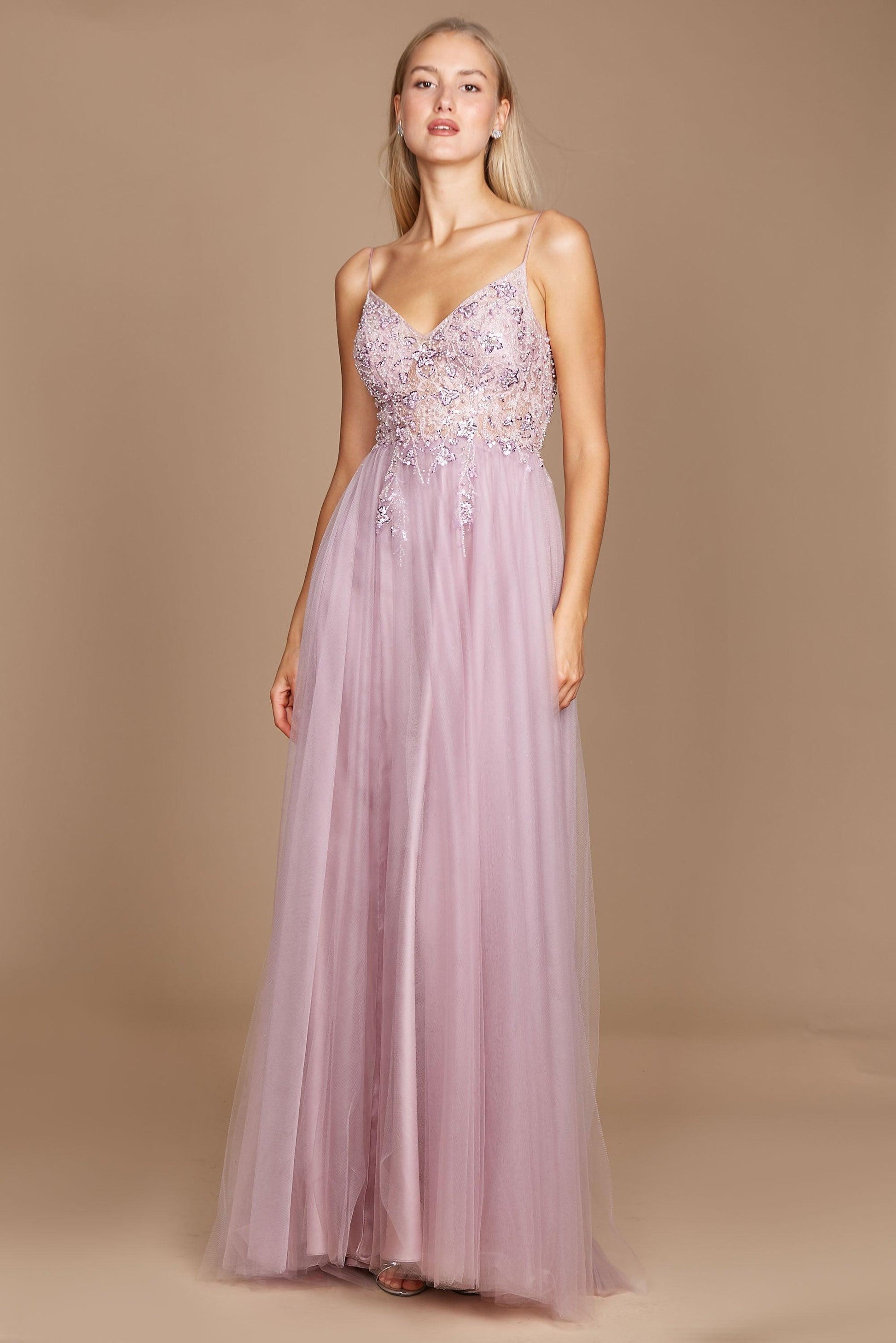 Long Jeweled Hand Beaded Tulle Prom Dress