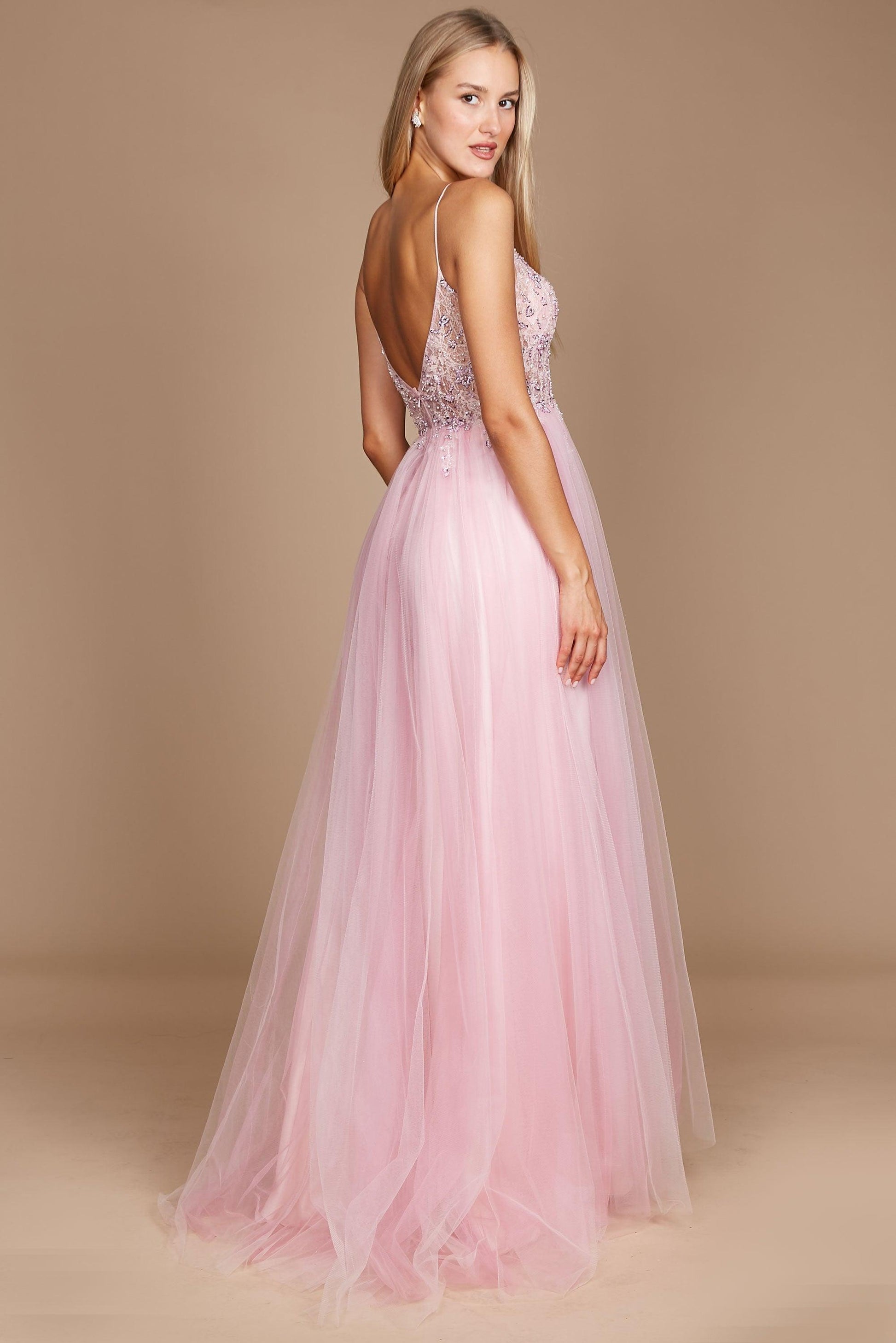 Long Jeweled Hand Beaded Tulle Prom Dress