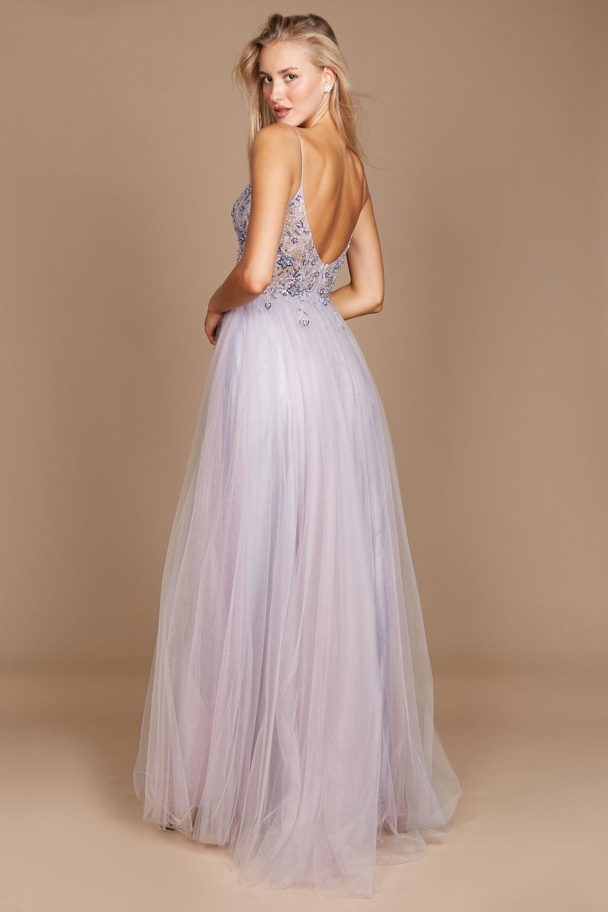 Long Jeweled Hand Beaded Tulle Prom Dress