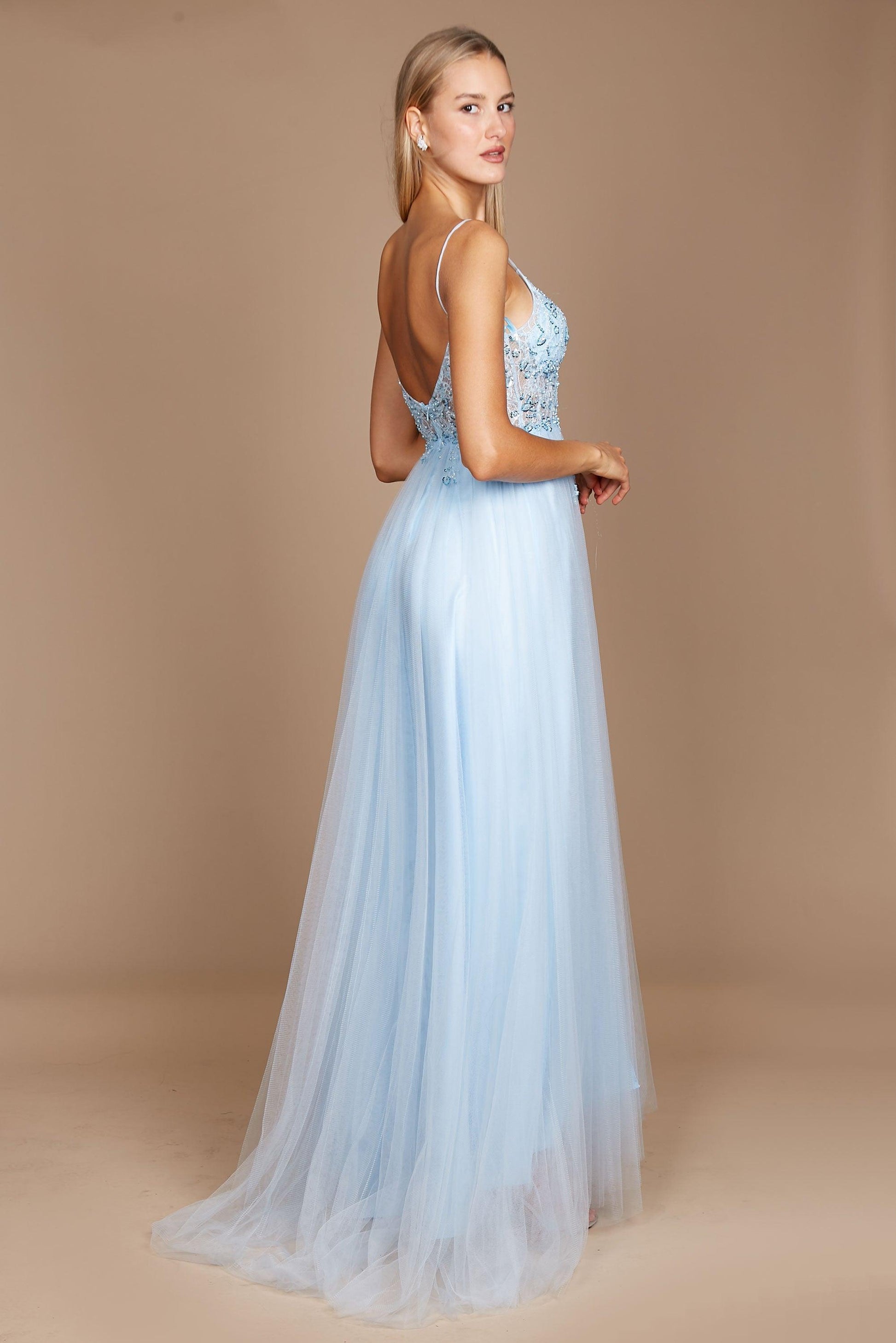 Long Jeweled Hand Beaded Tulle Prom Dress