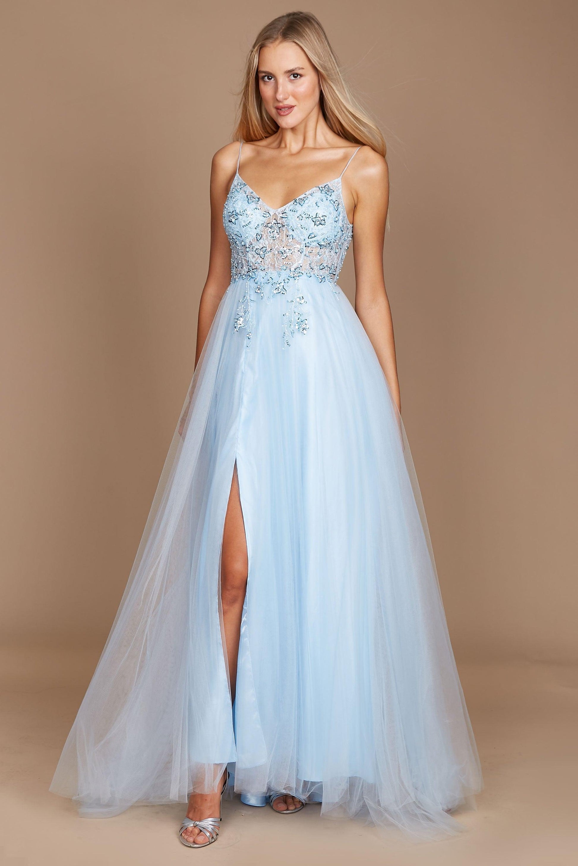 Long Jeweled Hand Beaded Tulle Prom Dress