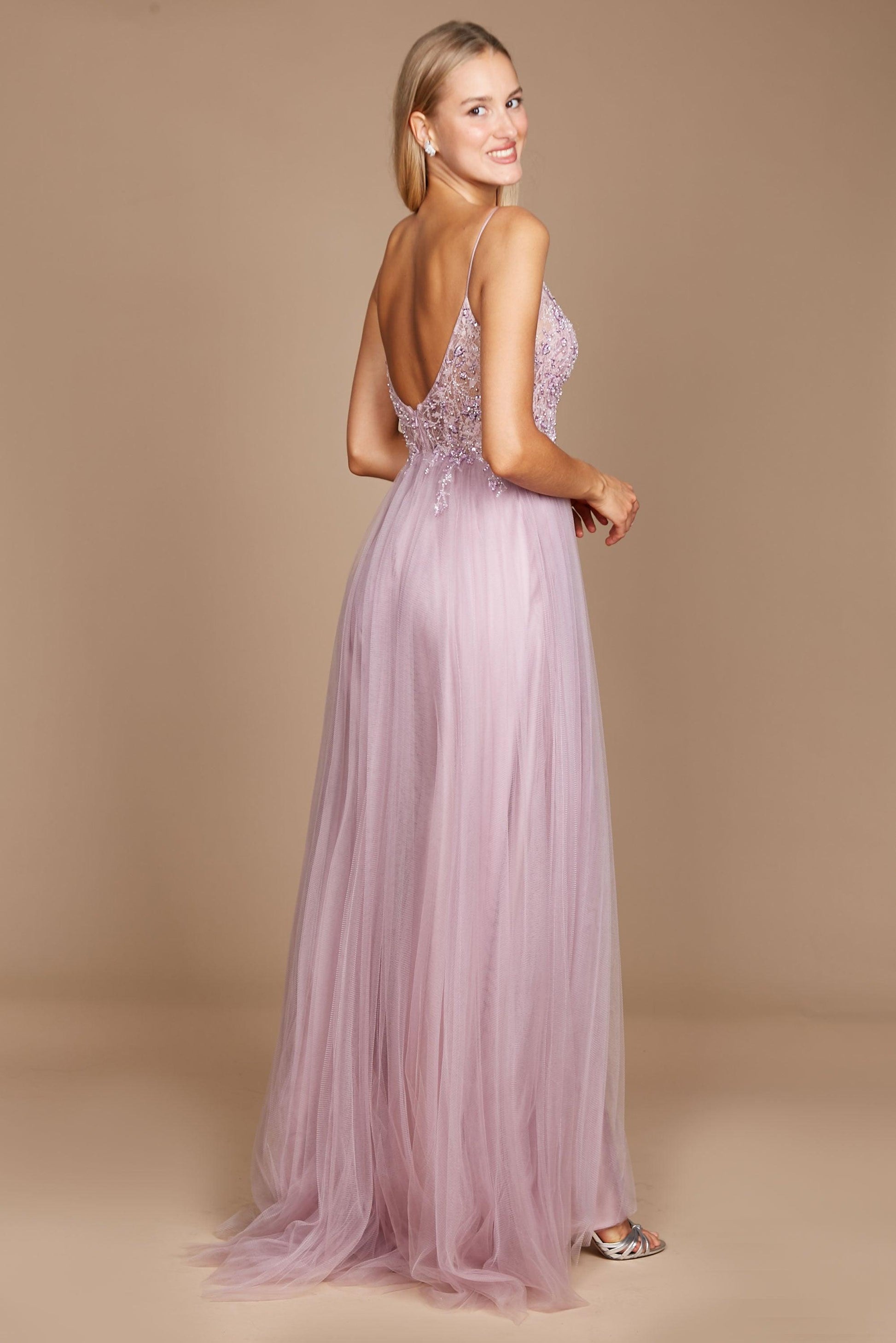 Long Jeweled Hand Beaded Tulle Prom Dress