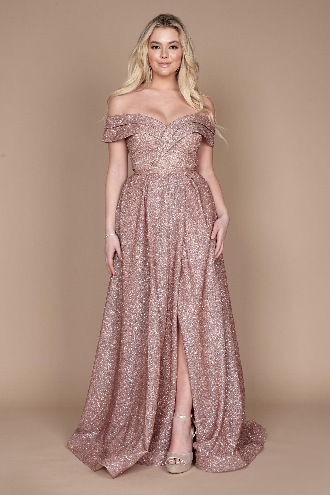 Prom Dresses Long Off Shoulder Glitter Prom Dress Mauve