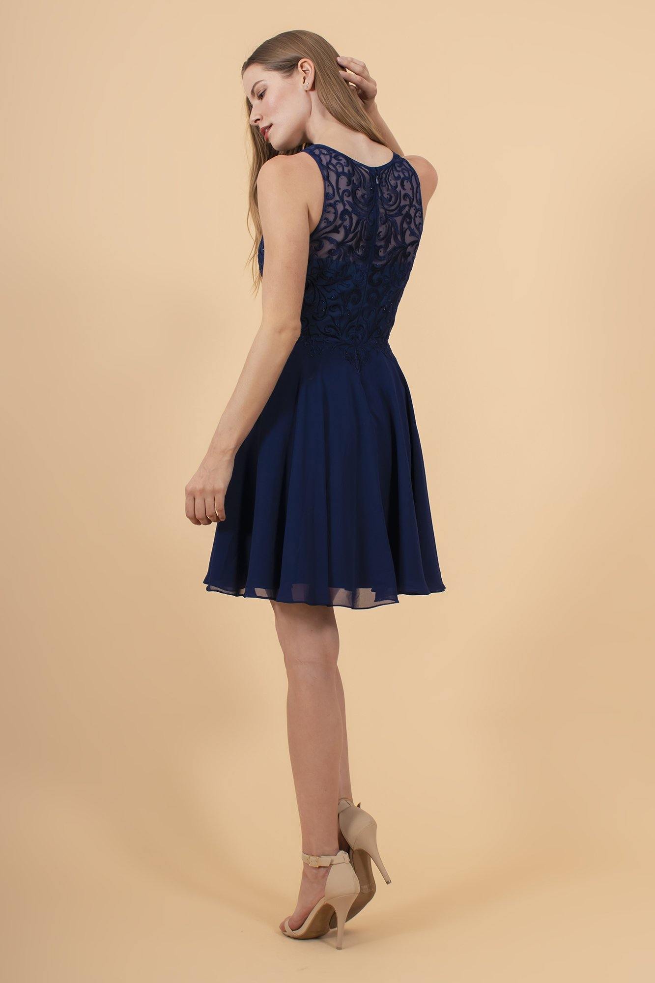 Embroidered Bodice Chiffon Short Dress Sale - The Dress Outlet