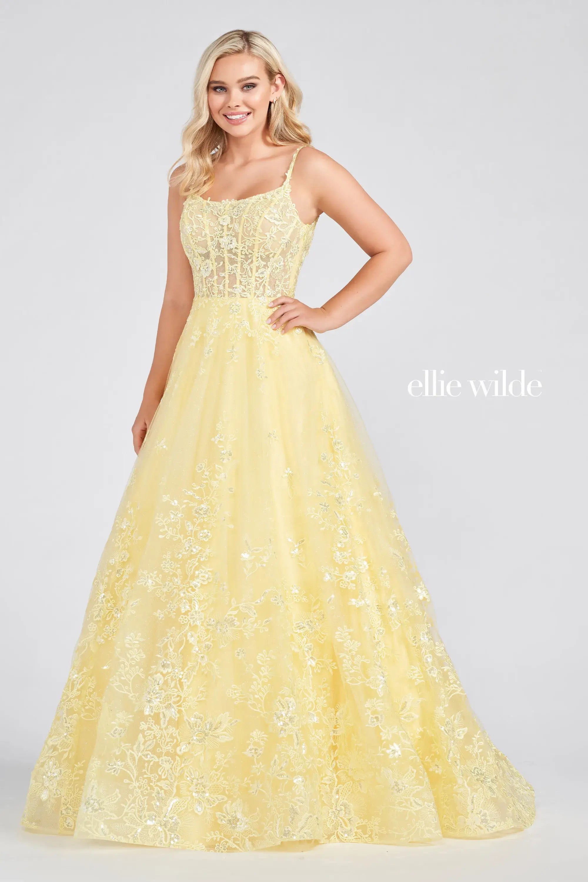 Prom Dresses Long Pocket Ball Gown Prom Dress Light Yellow