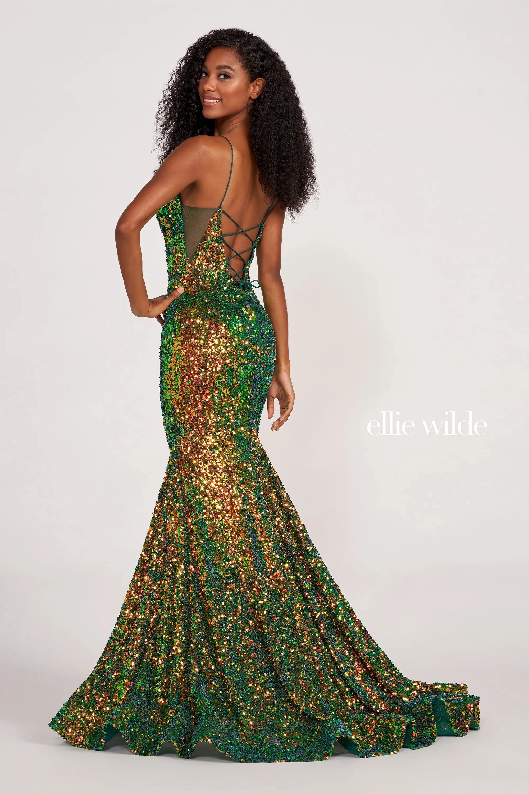 Prom Dresses Long Mermaid Sequin Formal Prom Gown Forest Light