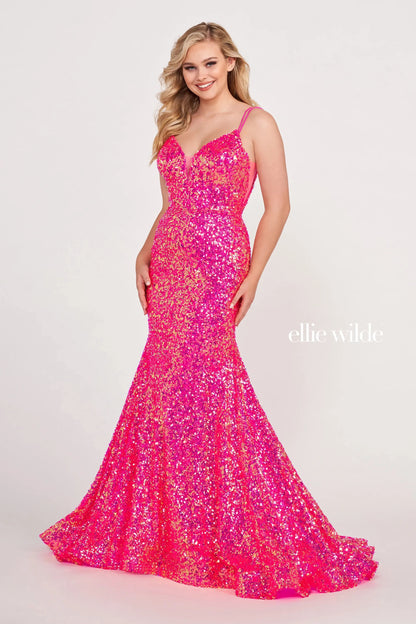 Prom Dresses Long Mermaid Sequin Formal Prom Gown Hot Pink