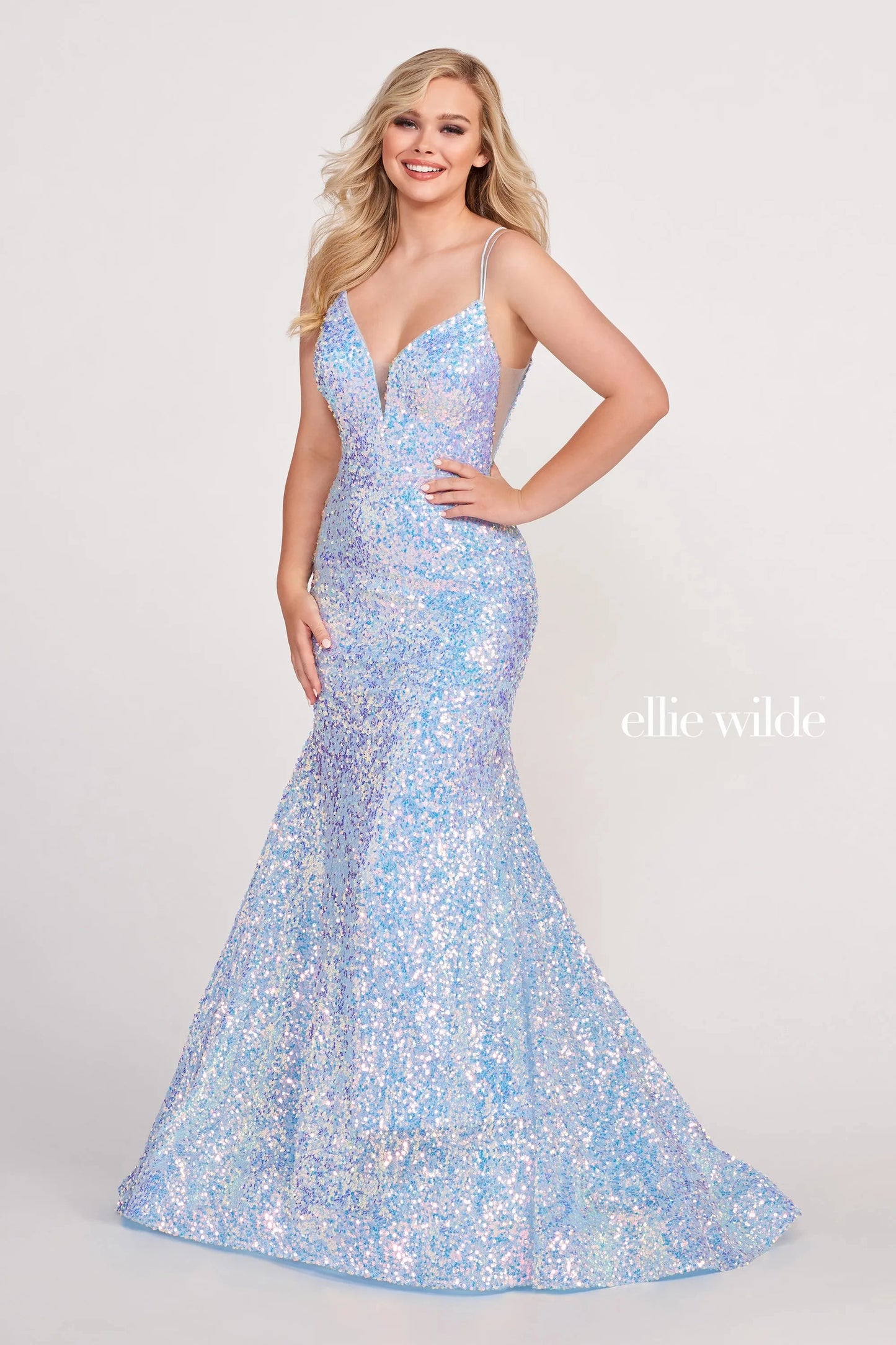 Prom Dresses Long Mermaid Sequin Formal Prom Gown Light Blue