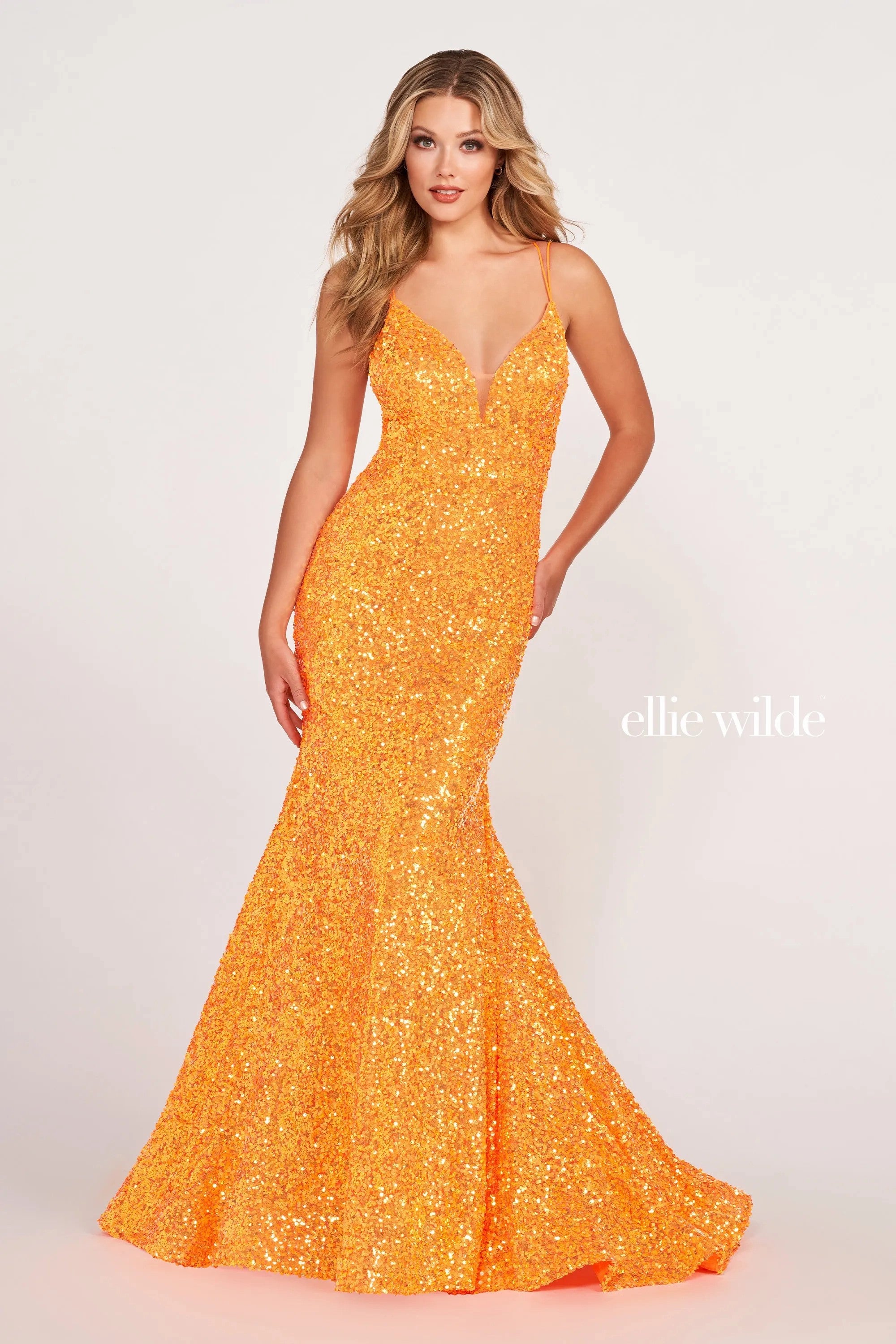 Prom Dresses Long Mermaid Sequin Formal Prom Gown Orange