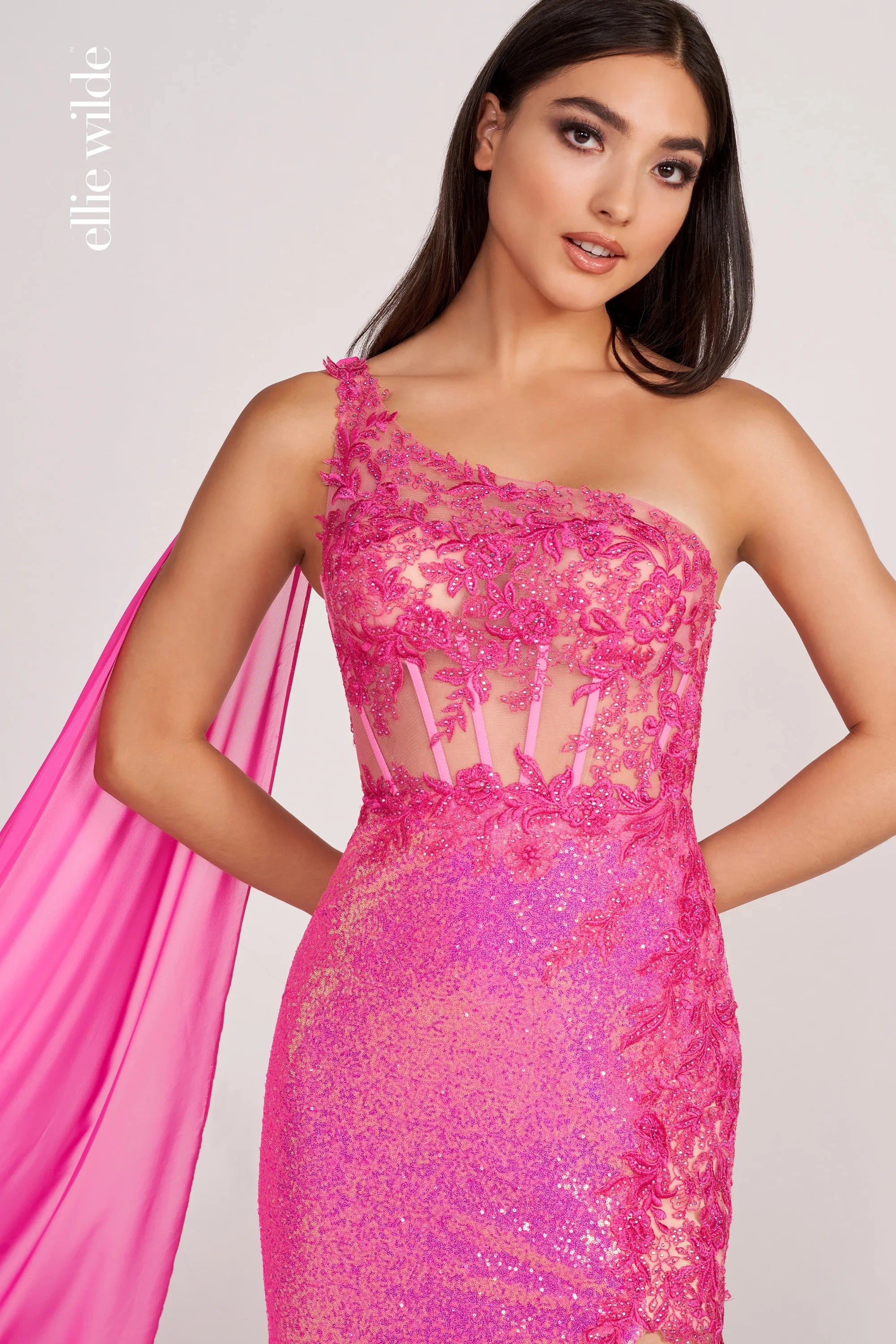 Prom Dresses Fitted Long Formal Overskirt Prom Dress Hot Pink