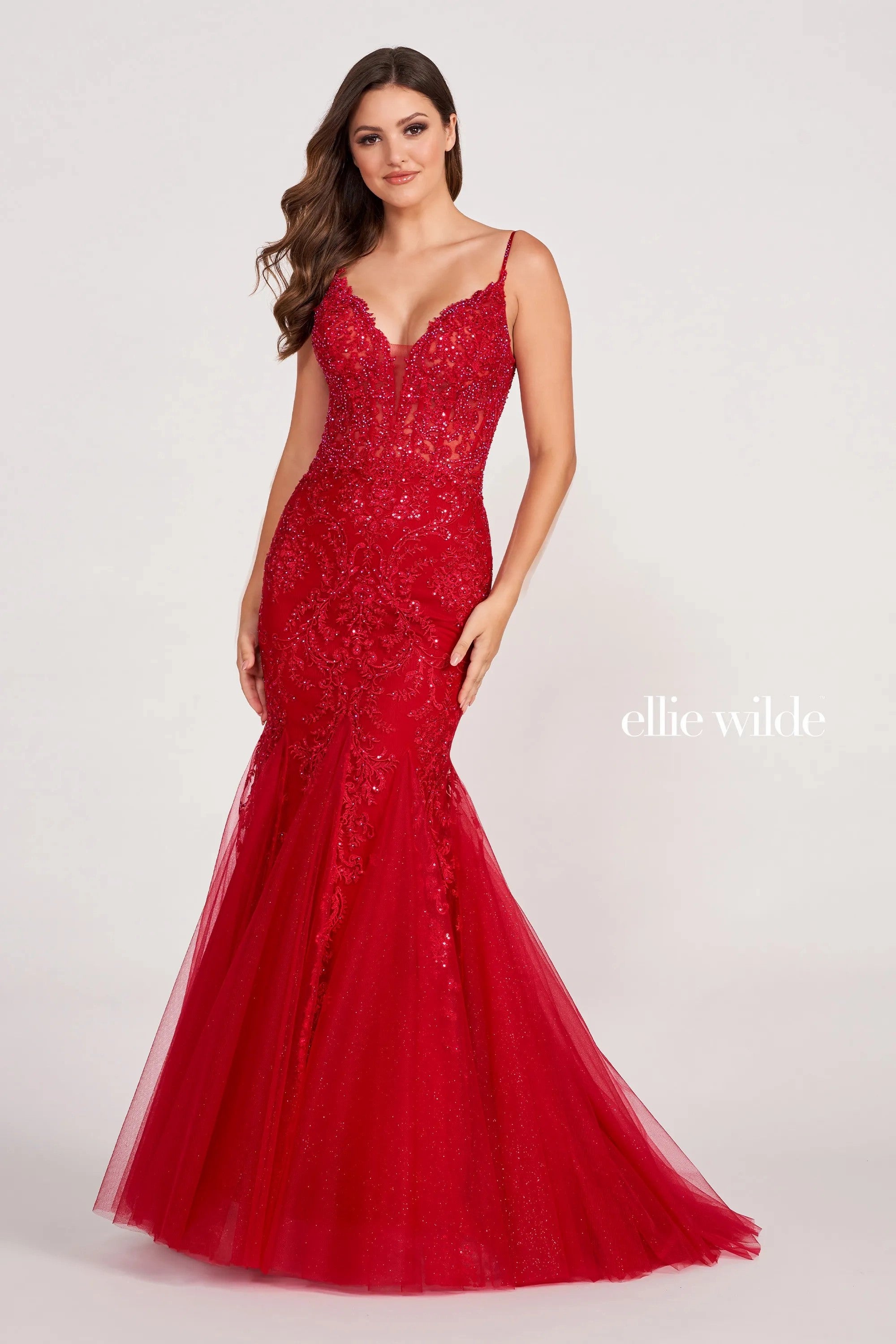Ruby Ellie Wilde EW34033 Beaded Mermaid Long Formal Glitter Prom Dress