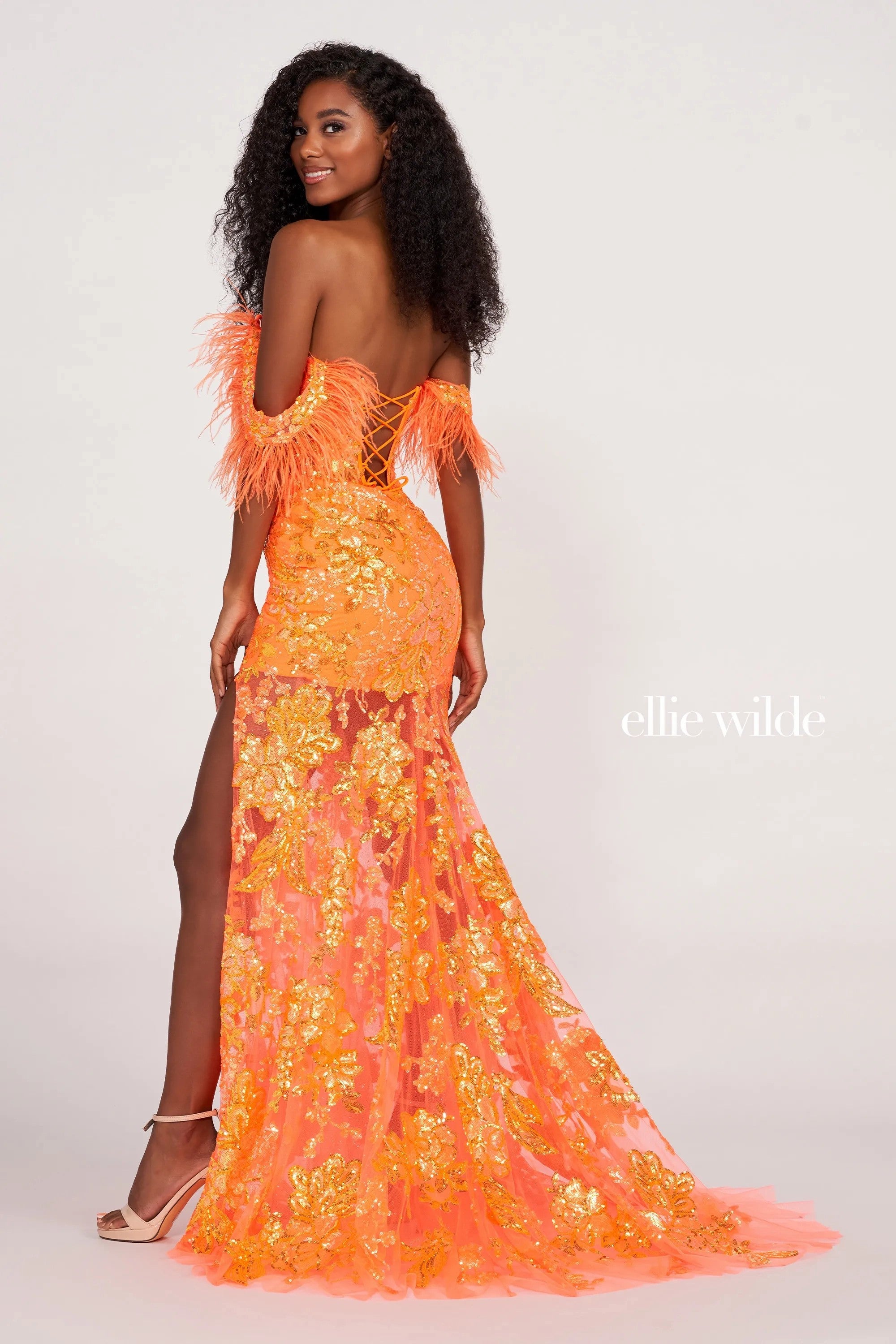 Prom Dresses Long Fitted Formal Detachable Sleeve Prom Gown Orange