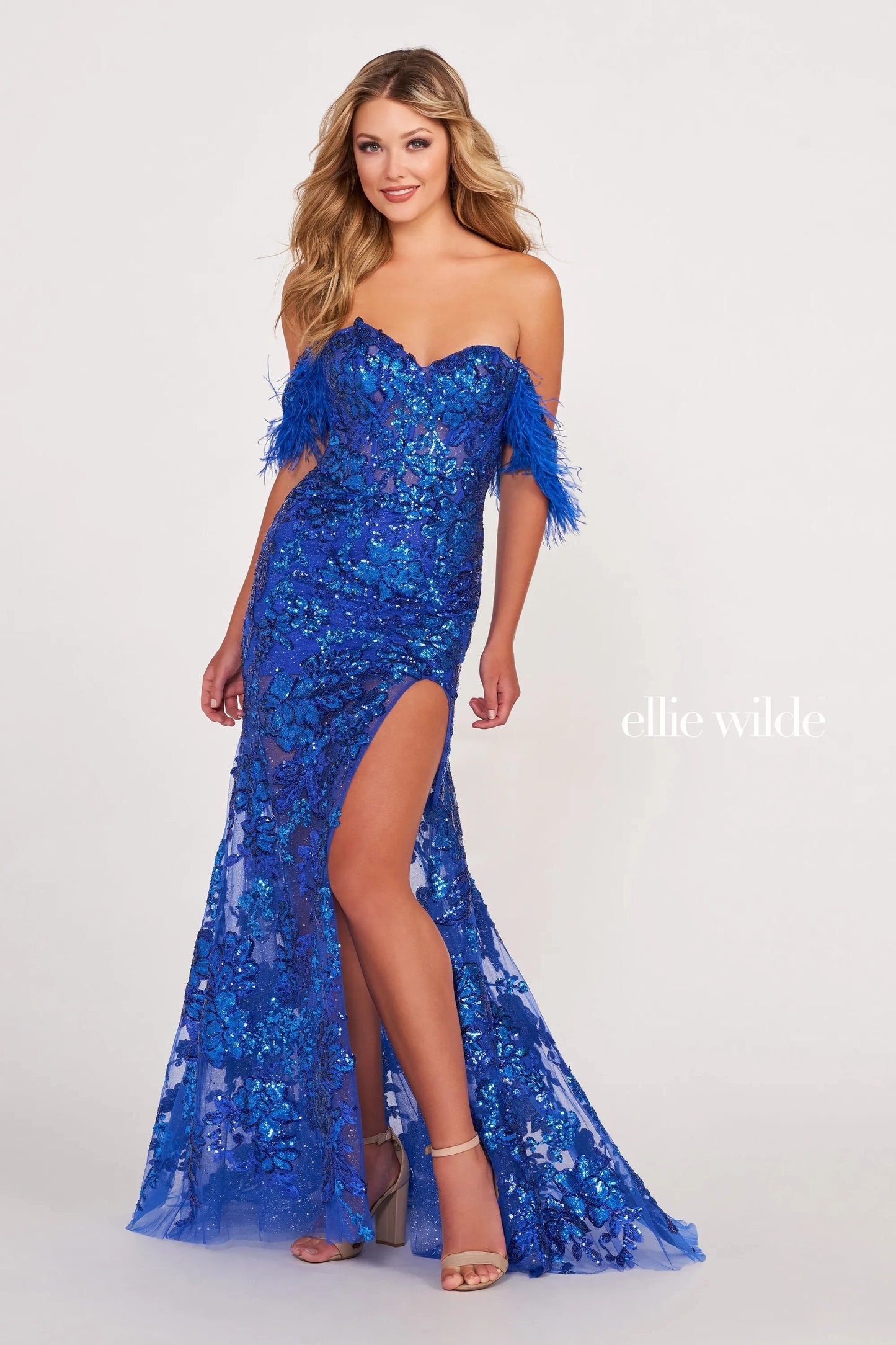 Prom Dresses Long Fitted Formal Detachable Sleeve Prom Gown Royal Blue