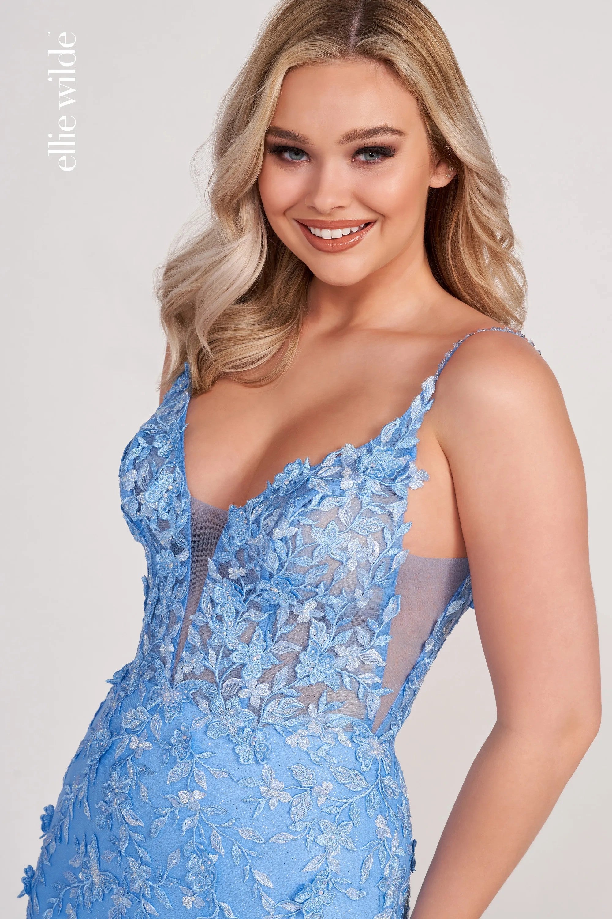 Prom Dresses Fitted Long Formal Applique Prom Dress Bluebell