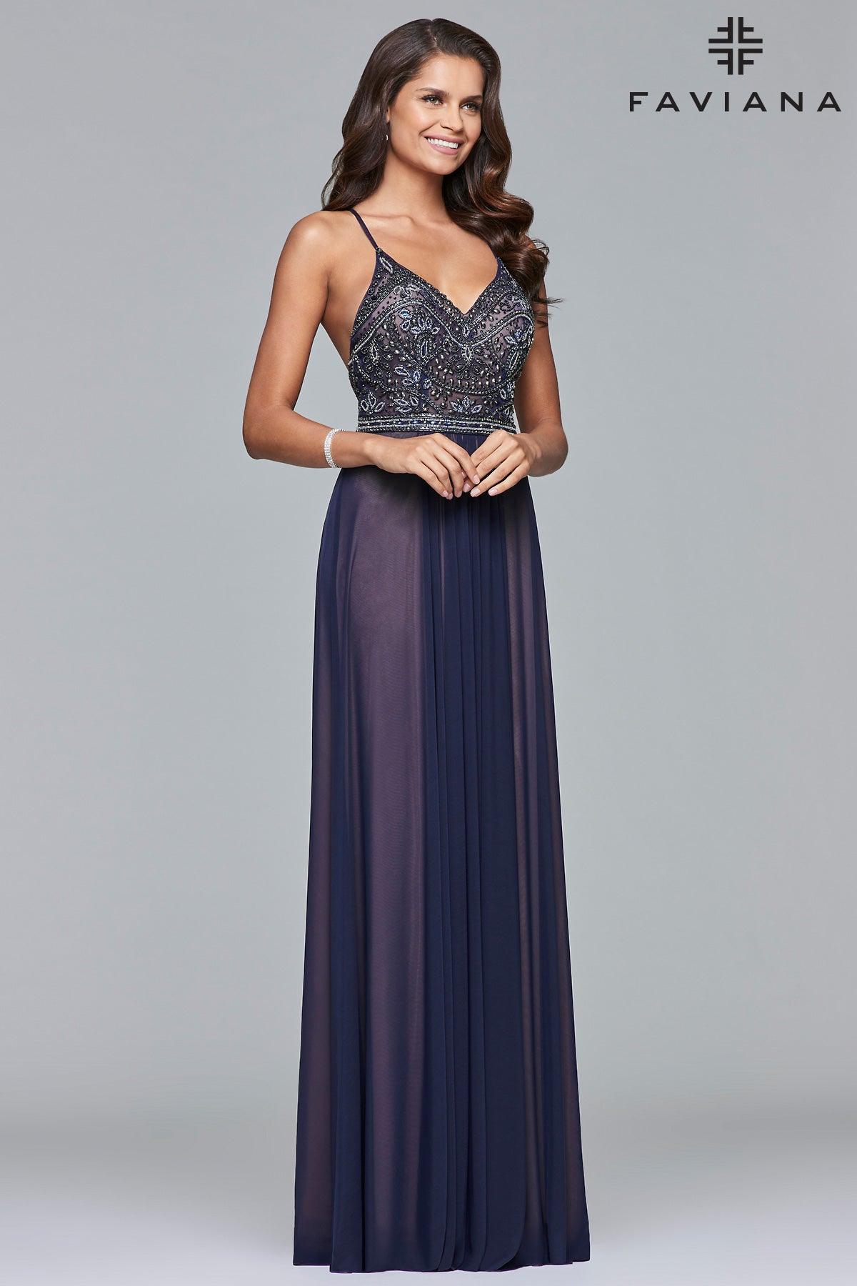 Faviana Long Mesh Bridesmaid Dress FA10020 - The Dress Outlet