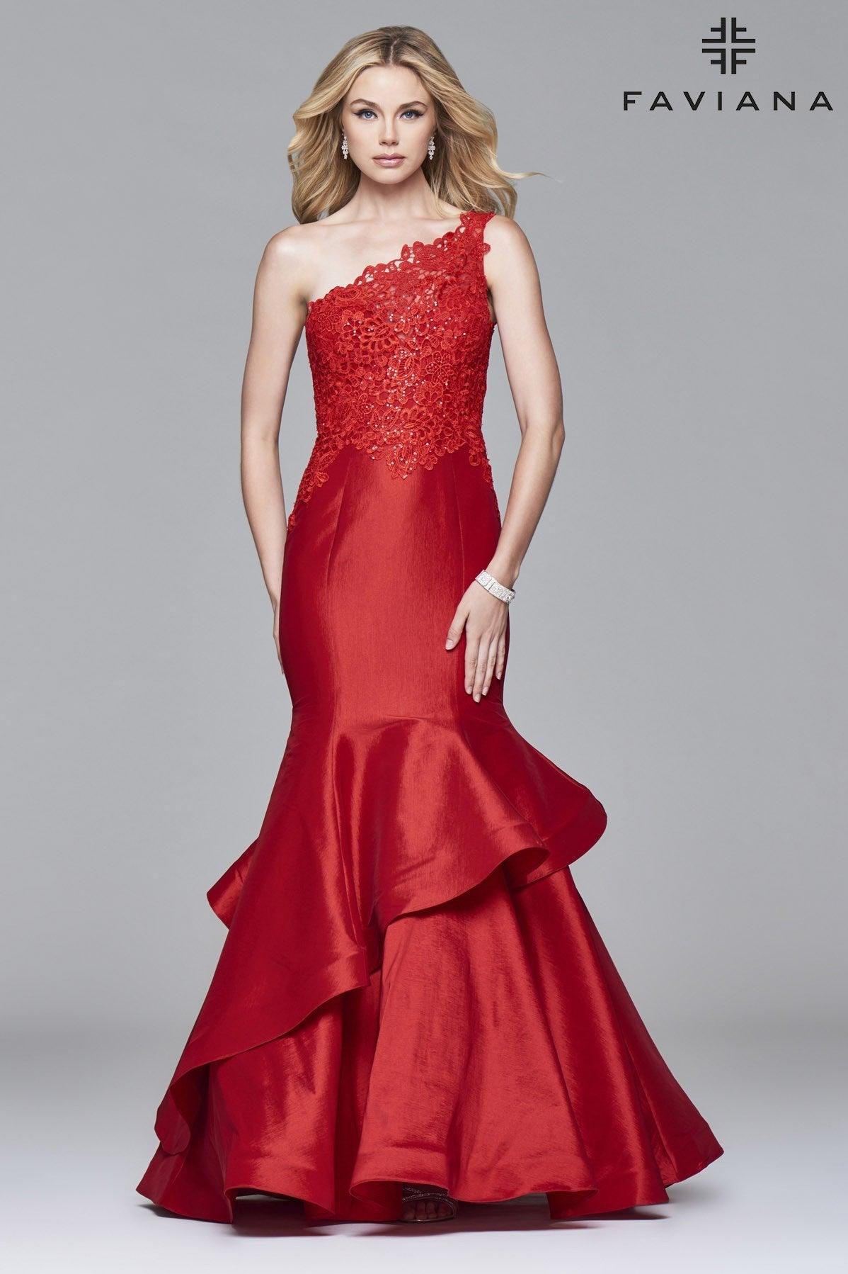 Faviana One-Shoulder Taffeta Long Prom Dress 7970 - The Dress Outlet