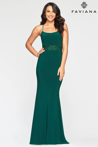 Faviana S10421 Long Mermaid Fit Evening Prom Dress - The Dress Outlet Faviana