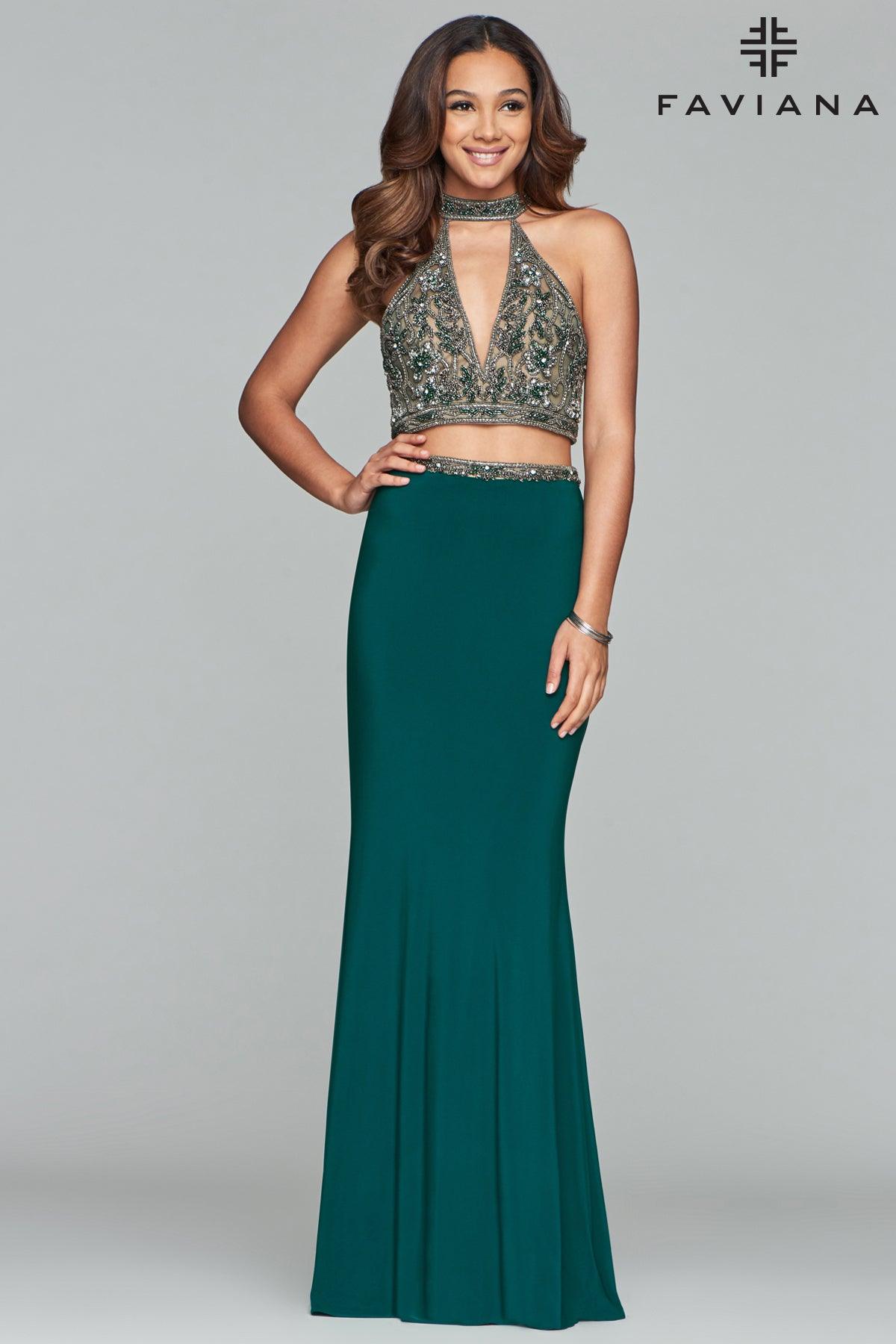 Faviana Two Piece Sleeveless Long Gown S10003 - The Dress Outlet